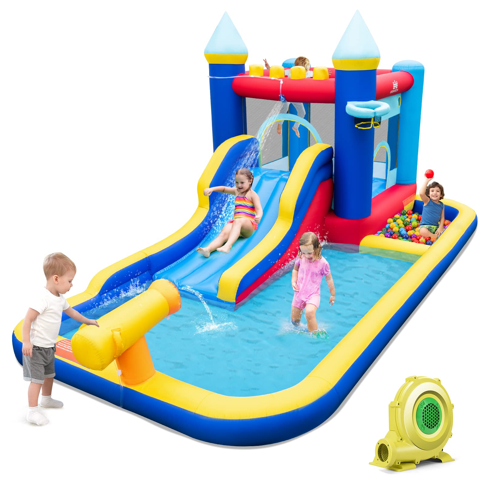 **HONEY JOY Inflatable Water Slide for Kids - Giant Bounce House, Water Park, Ball Pit & Splash Pool - Outdoor Blow Up Castle for Boys & Girls (Includes 735W Blower) - Perfect for Backyard Parties, Summer Fun & Outdoor Play**