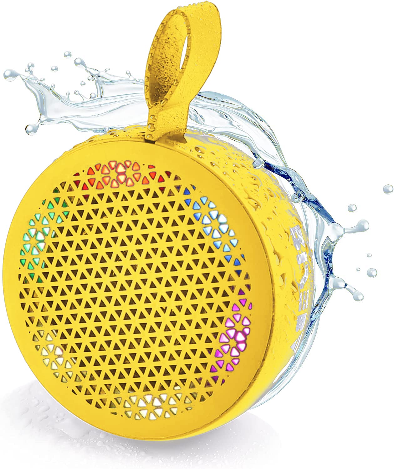 RISEBASS Waterproof Bluetooth Shower Speaker with LED Light - Portable Wireless Speaker with Hands-Free Calling, TWS Stereo Sound for Bath, Pool, Beach, Hiking, Camping, Kayaking - Perfect Outdoor & Indoor Gift (Yellow)