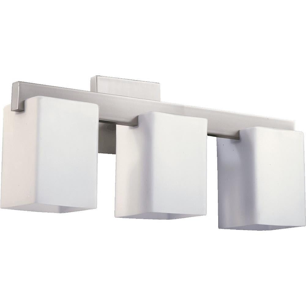 Quorum International 5076-3-65 Modern Vanity Lights with Opal Glass Shades, Satin Nickel Finish - Perfect for Bathroom, Bedroom & Dressing Room Lighting