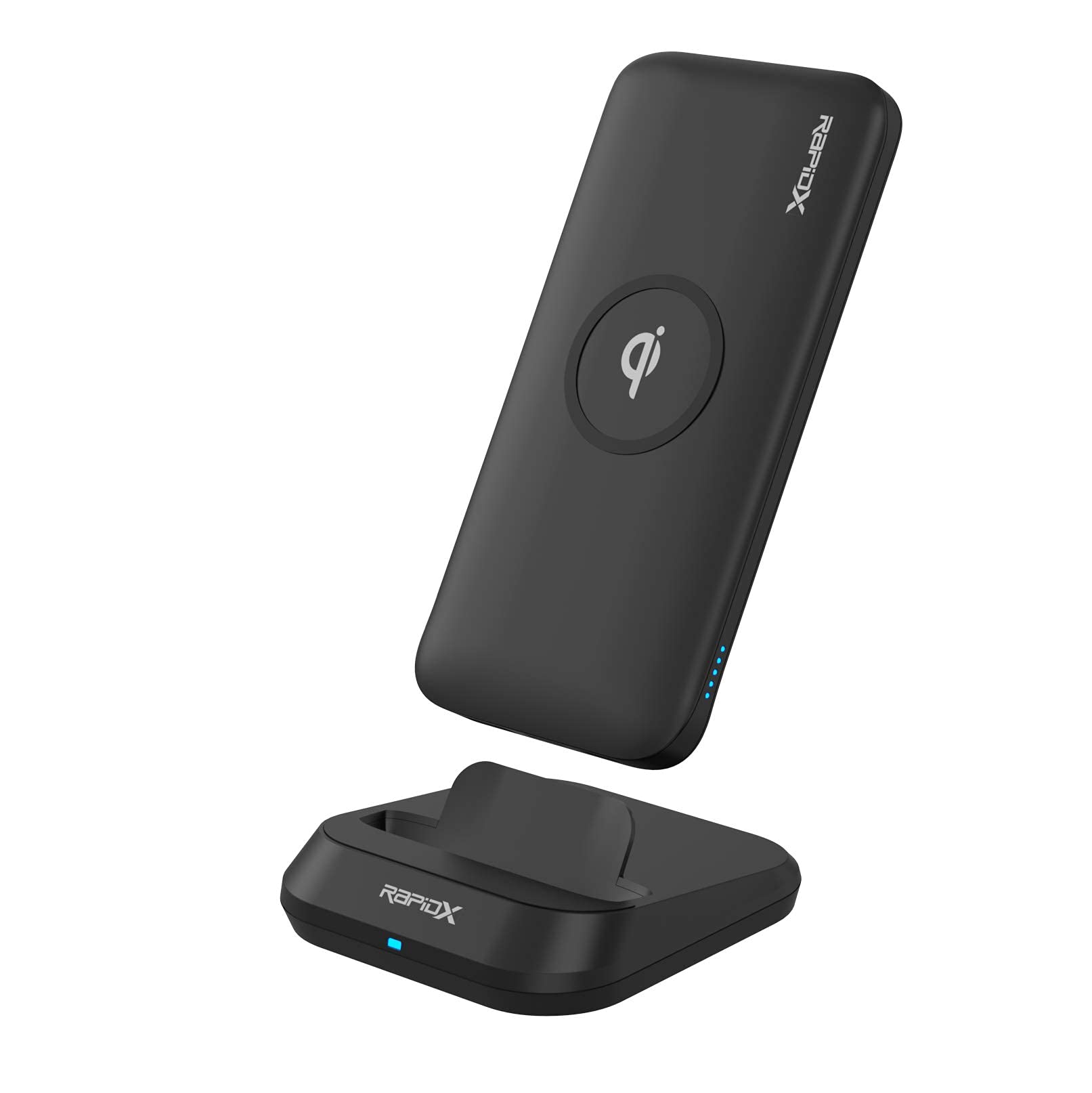 RapidX Myport 10000mAh Portable Charger with 10W Qi-Certified Wireless Charging Stand - 18W USB-C & USB-A Fast Charging for iPhone, Samsung, Android Phones - Perfect for Travel, Office, and Outdoor Use (Black)