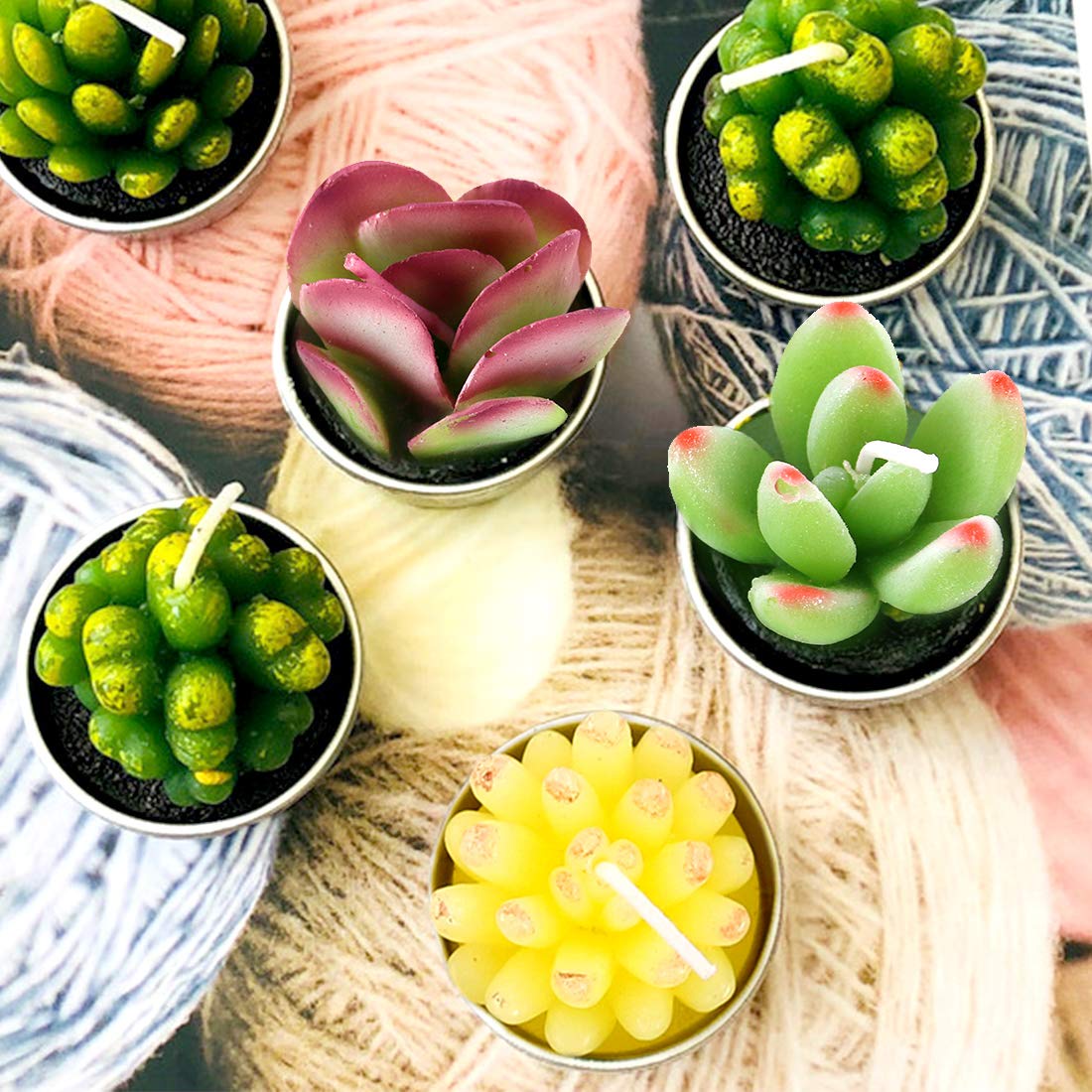 Glarks 12-Pack Succulent Cactus Candles - Decorative Flameless LED Candles for Home Decor, Wedding Centerpieces, Birthday Parties & DIY Gifts - Perfect for Valentine's Day, Spa Nights & Romantic Ambiance
