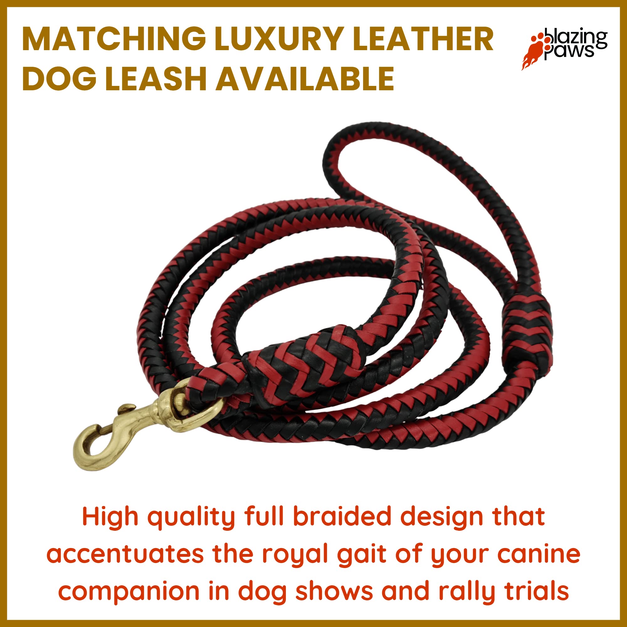 Blazing Paws Darlington 2 Inch Wide Genuine Leather Dog Collar for Large Breeds - Red & Black Handmade Soft Suede Padded with Crystal Studs, Western Style Design (15-19