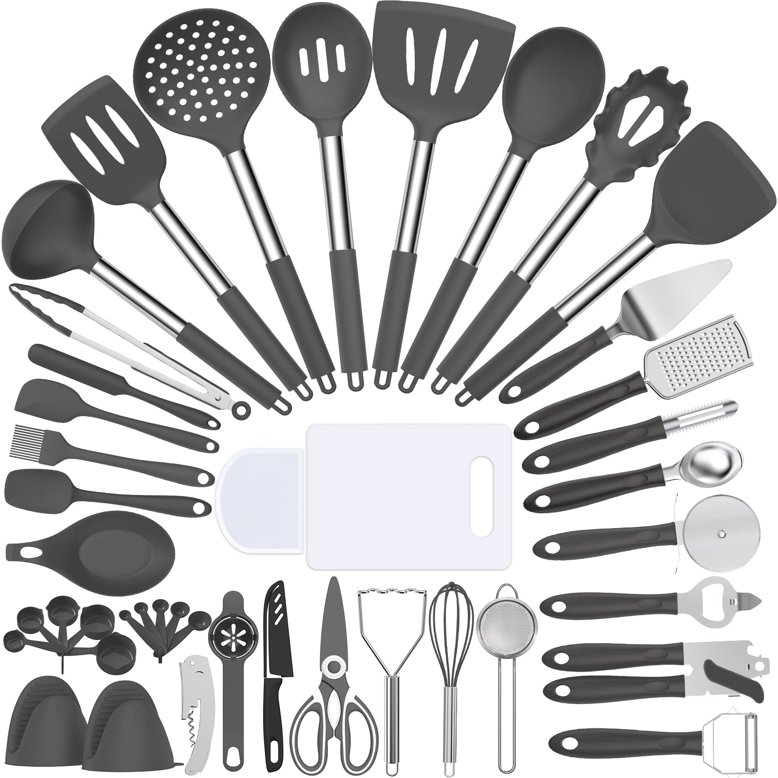 **Umite Chef 43-Piece Silicone Cooking Utensil Set with Stainless Steel Handles – Heat-Resistant Kitchen Tools for Nonstick Cookware, Pots & Pans – Perfect for Baking, Frying & Everyday Cooking (Grey)**