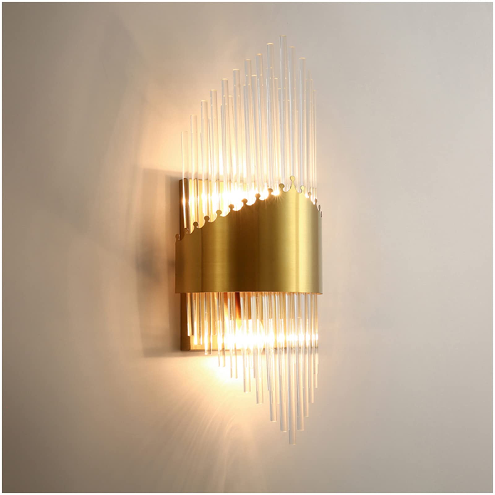 Crystal Wall Sconce Light Fixture - Gold Brass Base Modern Wall Lamp for Bedroom, Living Room, Hallway Decor - Perfect for Ambient Lighting & Home Interior Design