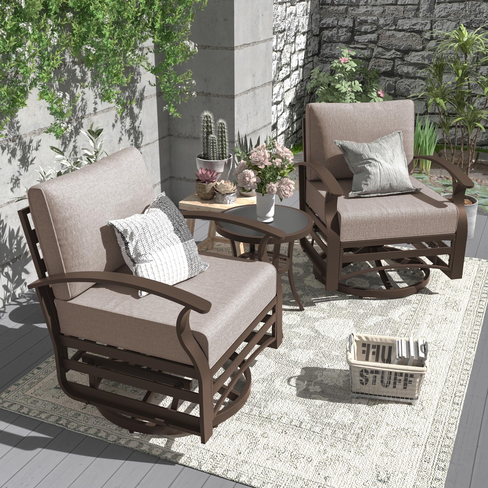8-Piece Aluminum Patio Furniture Set - Modular Outdoor Sectional with Swivel & Rocking Sofas, Coffee Table - Durable Metal Conversation Set for Deck, Backyard, Lawn, Sand - Perfect for Outdoor Entertaining & Relaxation