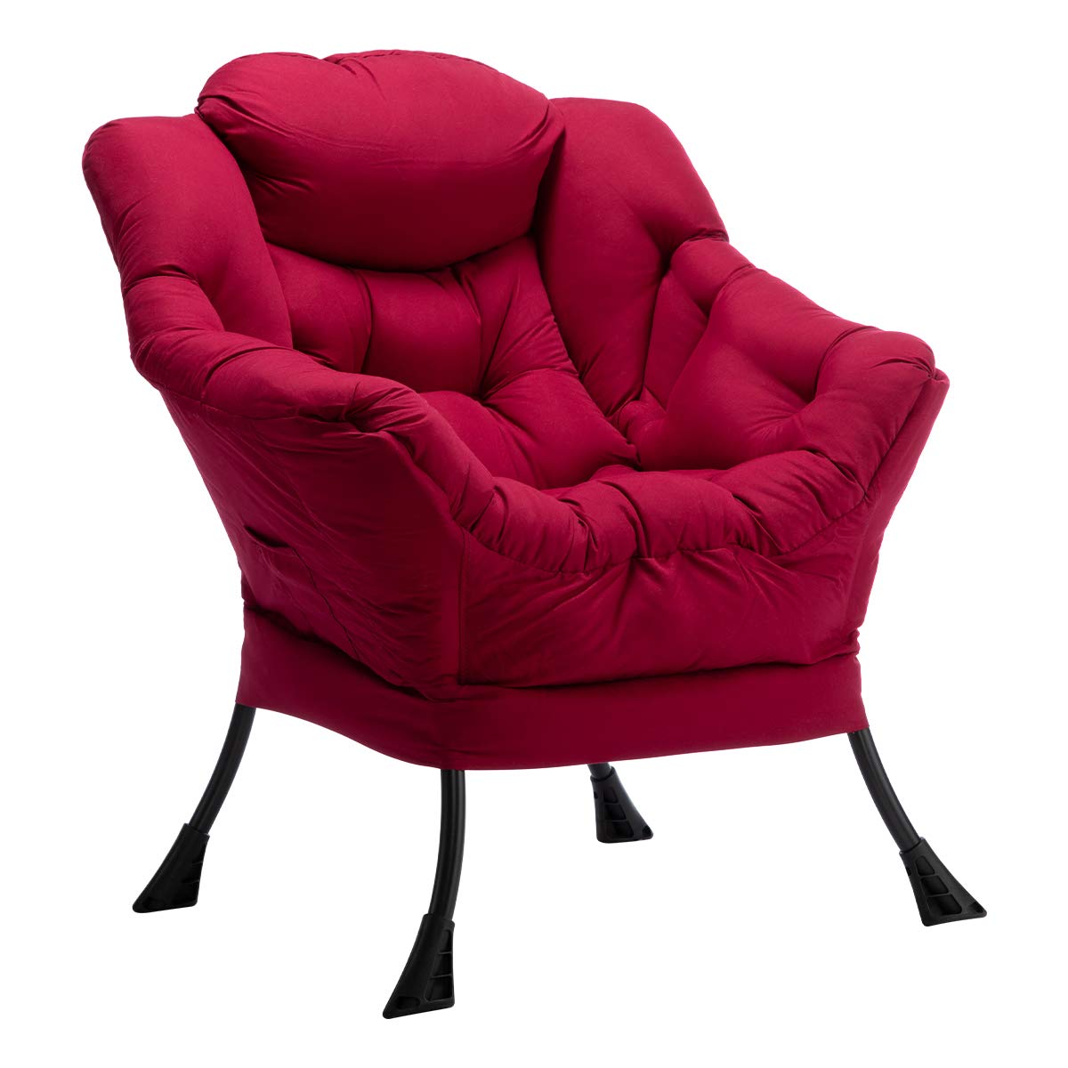 HollyHOME Modern Fabric Oversized Lazy Chair - Thick Padded Comfy Lounge Chair with Armrest, Steel Frame Accent Reading Chair for Living Room, Bedroom, Dorm (Burgundy) | Perfect for Relaxing, Reading & Napping