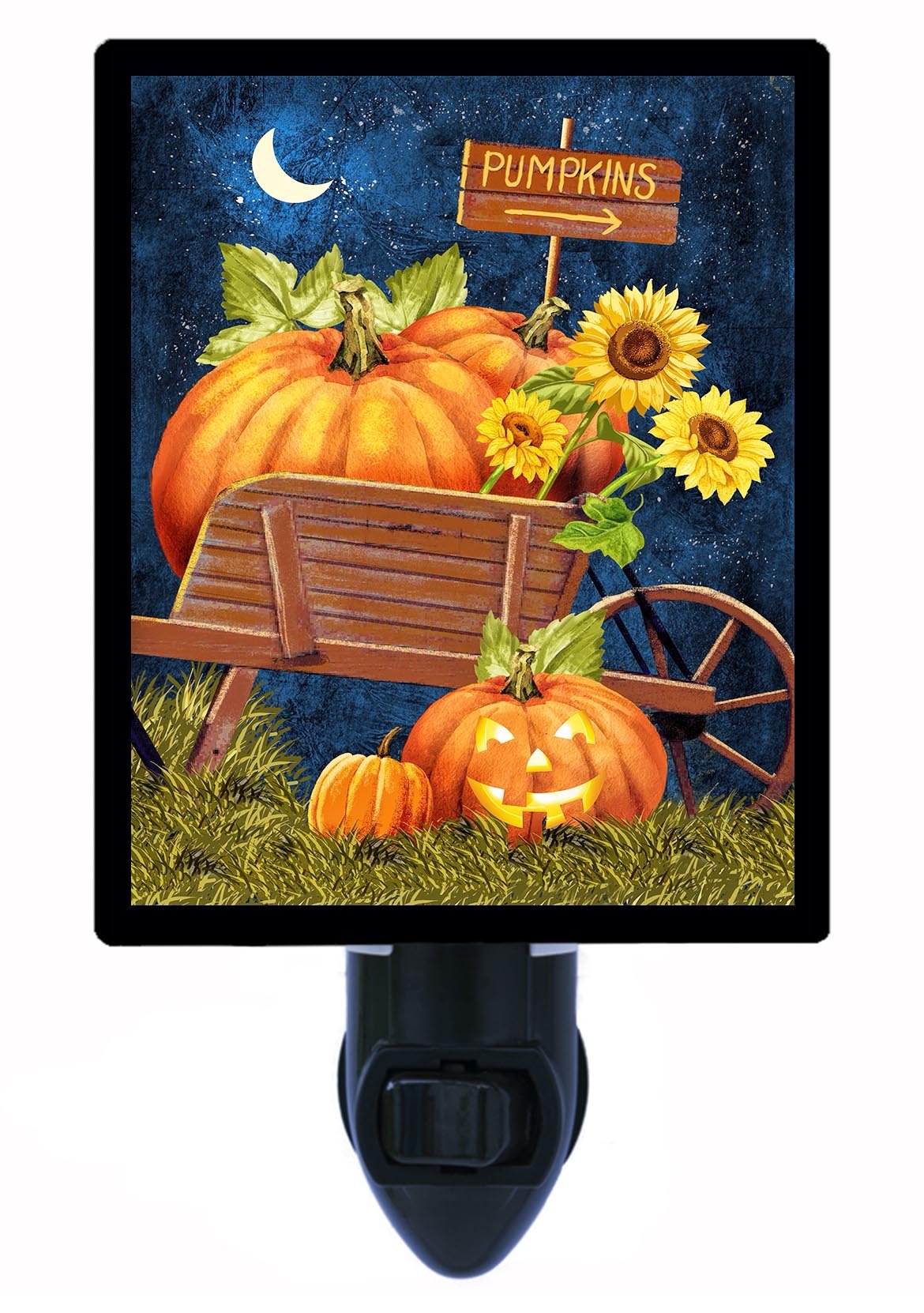LED Night Light for Kids - Pumpkin Wagon & Sunflower Design, Fall Autumn Decor for Bedroom, Nursery, Halloween