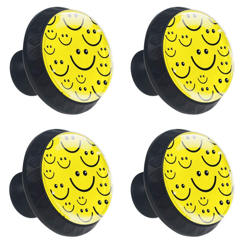 Smile Face Crystal Cabinet Knobs - 30mm 4PCS for Kitchen & Wardrobe