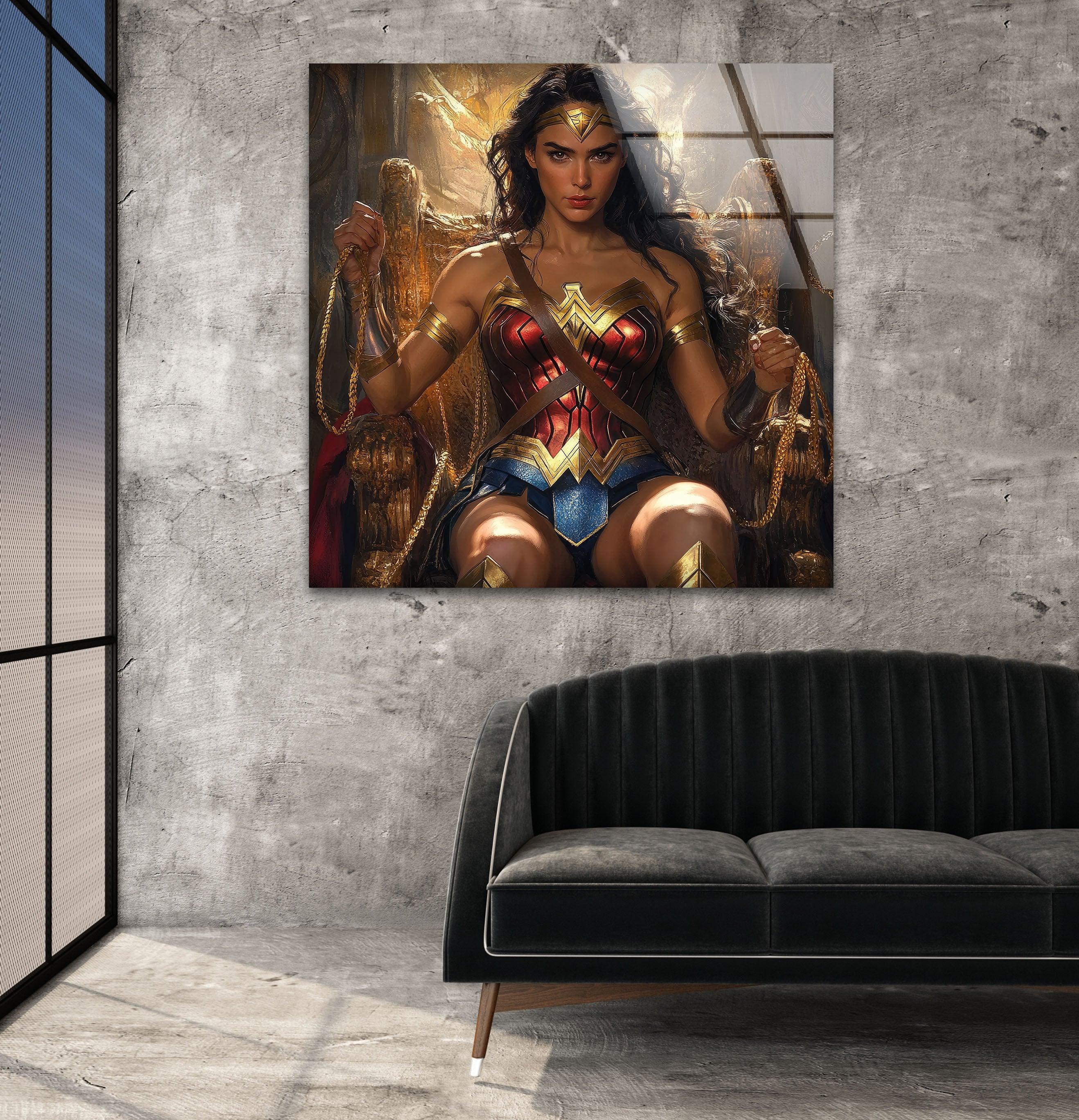 Wonder Woman Art Glass Wall Decor - Superhero Home Decor for Living Room, Bedroom & Office - DC Comics Inspired Glass Artwork