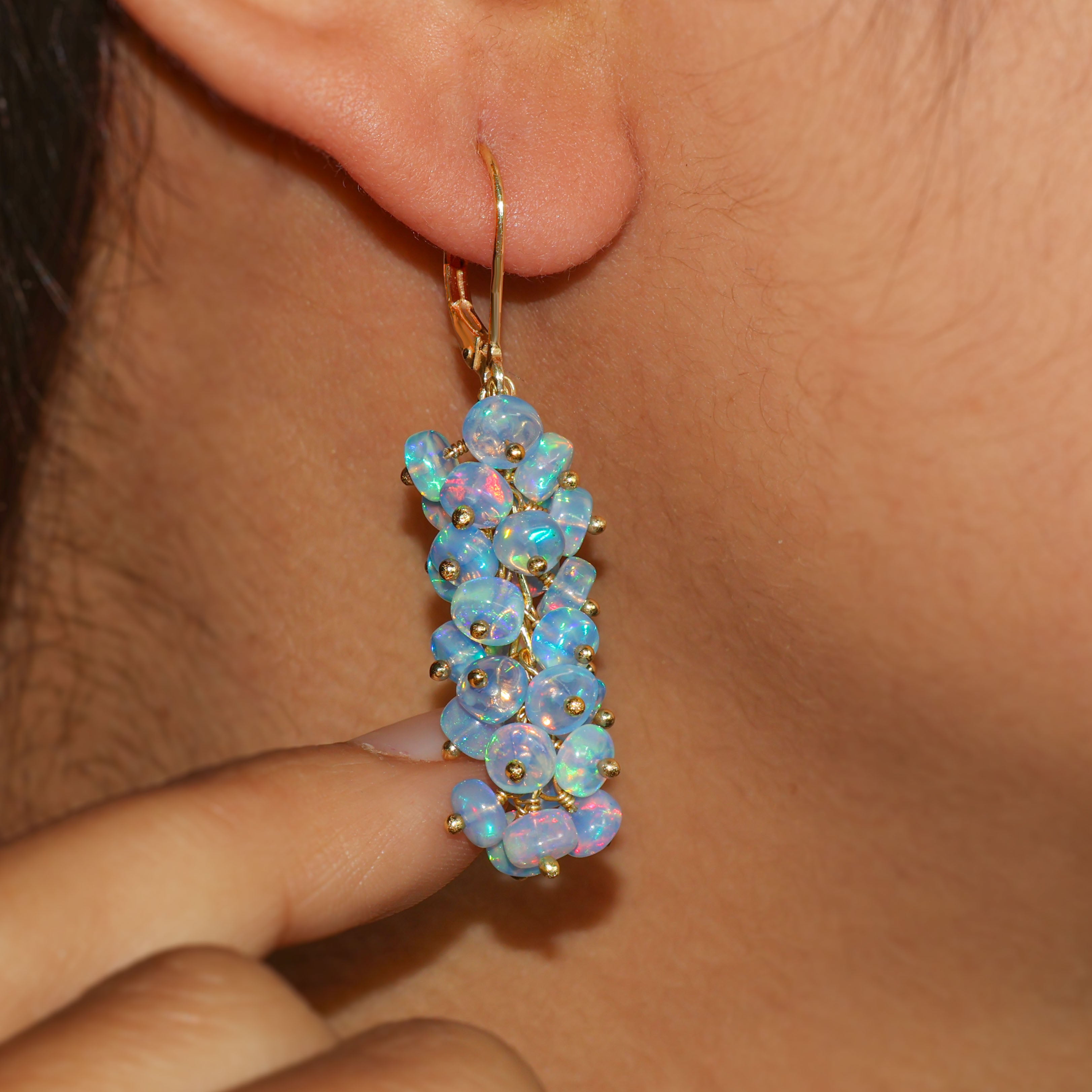 Natural Blue Opal Beaded Cluster Dangle Earrings for Women | Handmade Boho Chic Jewelry | Perfect for Parties, Weddings & Everyday Wear