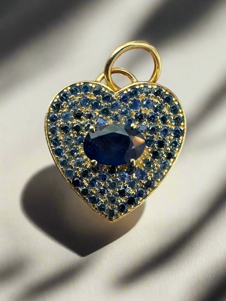 1.10tcw Blue Sapphire Heart Charm 14K Gold Pendant Necklace - Elegant Jewelry Gift for Women, Perfect for Valentine's Day, Anniversary & Special Occasions