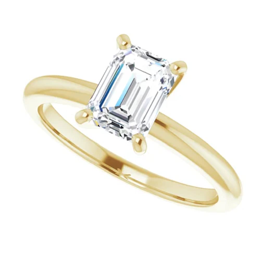 10K Solid Yellow Gold Handmade Engagement Ring - 1 CT Emerald Cut Moissanite Diamond Solitaire Wedding Band for Women | Proposal, Anniversary & Bridal Jewelry Gift