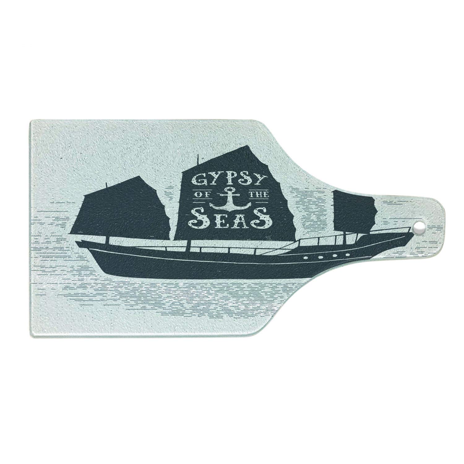 Ambesonne Vintage Boat Cutting Board - Pirate Ship Design, Tempered Glass Serving Board for Cheese, Charcuterie & Wine - Dark Blue Grey White - Perfect for Kitchen Decor, Parties & Gifts