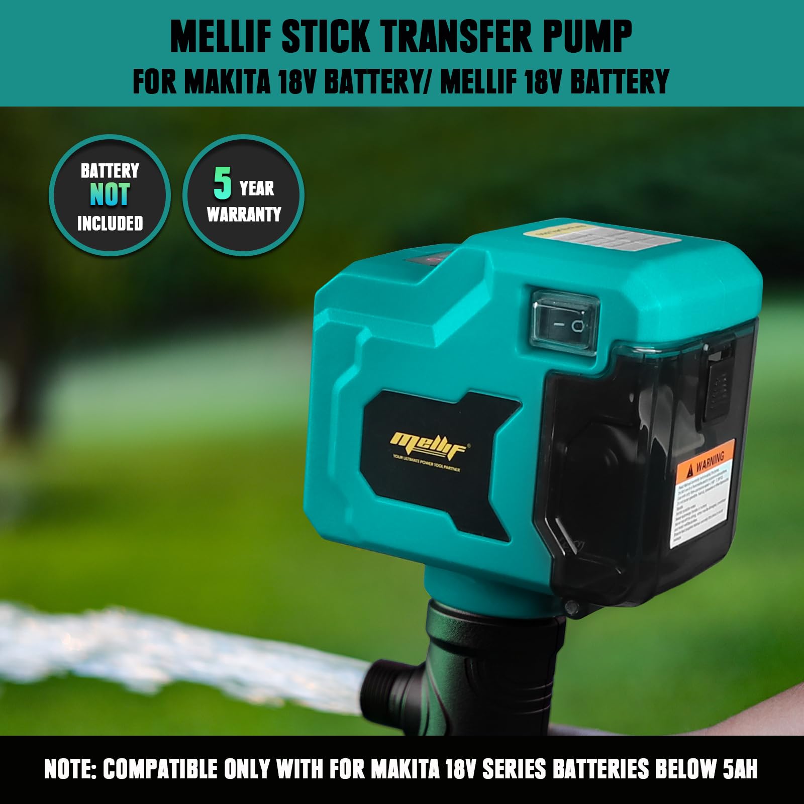 **Mellif 18V Cordless Stick Water Transfer Pump - 720GPH Brushless Submersible Pump for Makita Battery, Portable Utility Pump for Pool, Garden, Pond, Sump (Tool Only) - Ideal for Water Drainage, Irrigation & Flood Control**