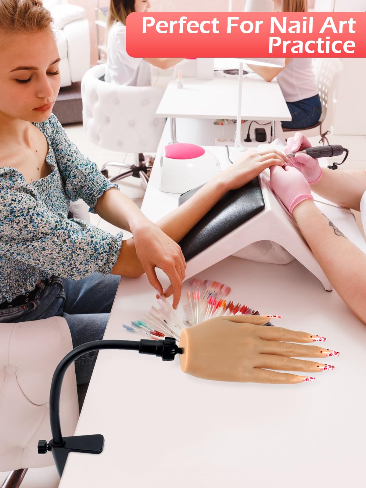 Professional Acrylic Nail Practice Hand - Soft Silicone Mannequin Hand with Stand for Nail Art Training | Realistic Flexible Fake Hand for Beginners & Professionals | Perfect for Salon Practice, Home Learning & Nail Technician Certification Prep (Right Hand)