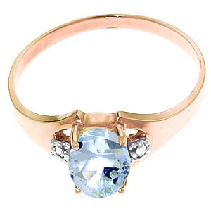 14K Solid Rose Gold Ring with 0.76 Carat Genuine Diamonds & Natural Oval Aquamarine - Galaxy Gold GG - Perfect for Engagement, Anniversary & Special Occasion Gifts