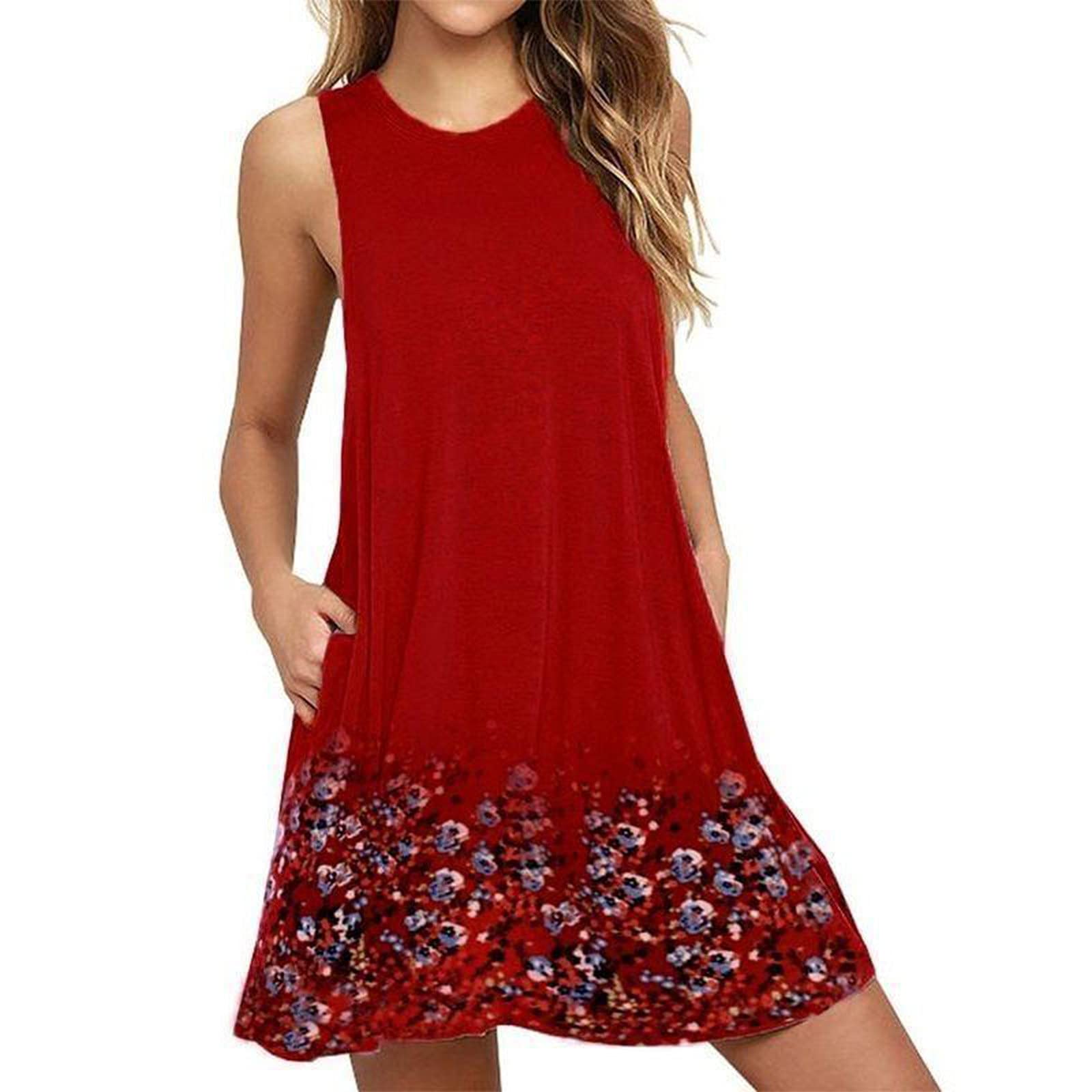 2022 Fashion Women's Casual Sleeveless Bohemian O-Neck Tank Dress - Plus Size Summer Short Dress for Beach, Vacation & Outdoor Activities