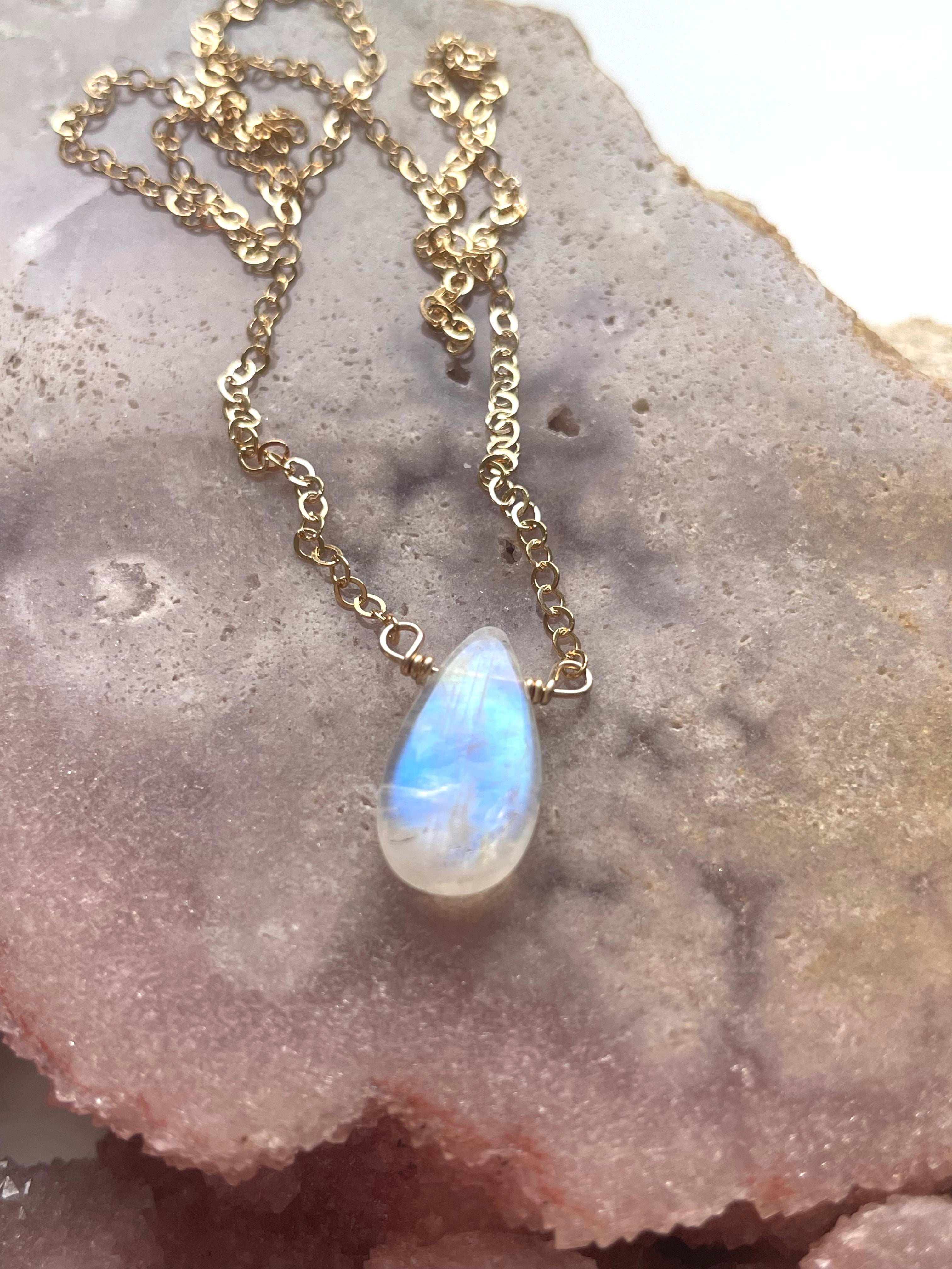 Tiny Rainbow Moonstone Pendant Necklace - Sterling Silver or Gold Filled - Elegant Boho Jewelry for Women, Perfect for Everyday Wear & Special Occasions