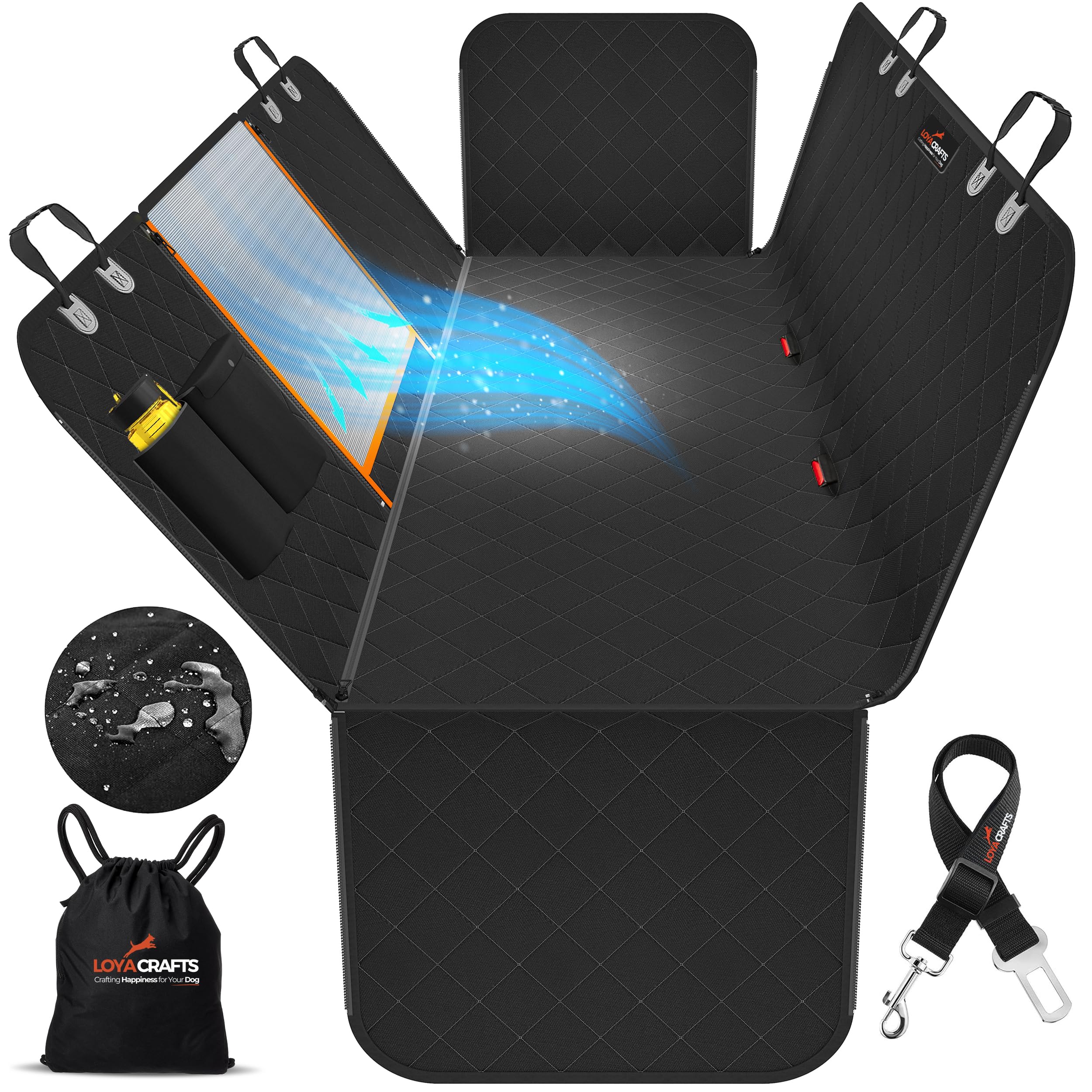 600D Heavy Duty Waterproof Dog Car Seat Cover - Nonslip Pet Seat Protector with Zipper Design & Mesh Window - Universal Fit for SUVs, Sedans & Trucks - Perfect for Travel, Daily Commutes & Outdoor Adventures
