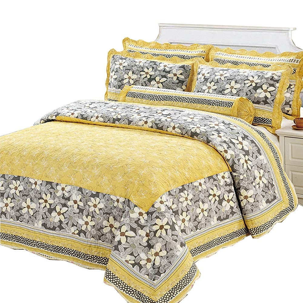 3PCS Reversible Floral Printed Cotton Quilt Set - Hypoallergenic Bedspread with 2 Pillow Shams, All-Season Patchwork Bedding for Queen/King Size - Perfect for Cozy Bedroom Decor, Guest Room & Dorm Essentials