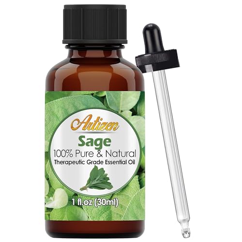 Artizen 30ml Sage Essential Oil - 100% Pure Therapeutic Grade Aromatherapy Oil for Diffuser, Massage & Relaxation - 1 Fl Oz (30ml) Bottle