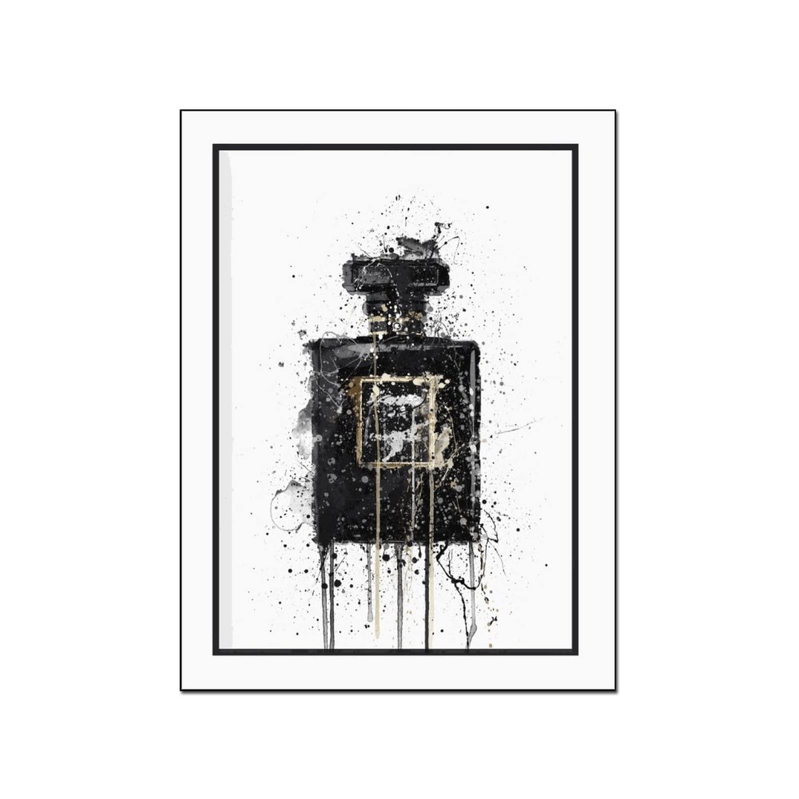 Black Perfume Bottle Aesthetic Canvas Wall Art - Modern Fashion Poster for Girls Room Decor, 24x36 Inch (51x66cm) Framed Wall Painting - Perfect Gift for Bedroom, Living Room & Office Decor