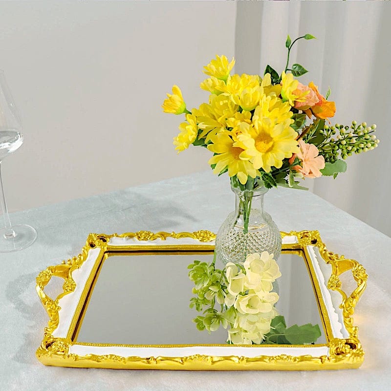 15x10 Inch Metallic Rectangular Mirror Serving Tray with Handles - Elegant Party Decor, Cocktail Serving, Home Decor & Gift Idea for Weddings, Hostess & Housewarming