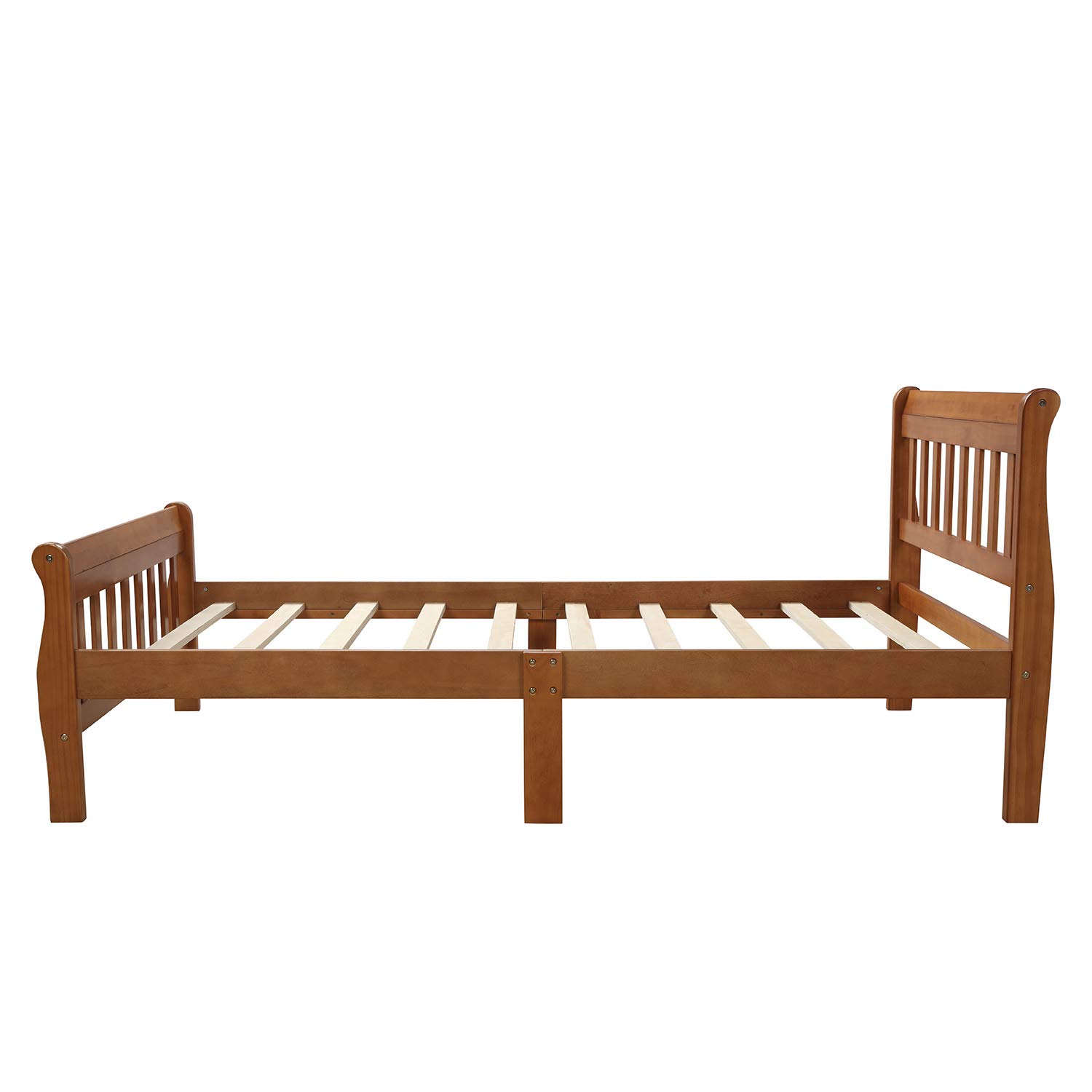 Merax Solid Wood Twin Size Platform Bed Frame with Headboard & Footboard - Sleigh Design, No Box Spring Needed, Sturdy Slat Support - Perfect for Kids' Rooms, Guest Bedrooms & Small Spaces (Walnut Finish)