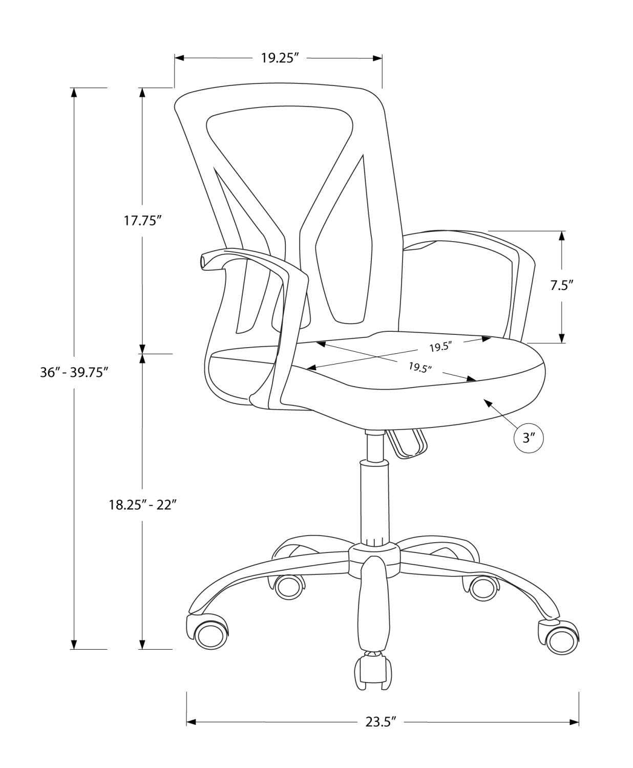Monarch Specialties I 7462 Ergonomic Office Chair - Adjustable Height, Swivel, Armrests - White Fabric & Chrome Metal Modern Computer Desk Chair for Home Office, Gaming & Workstation Use