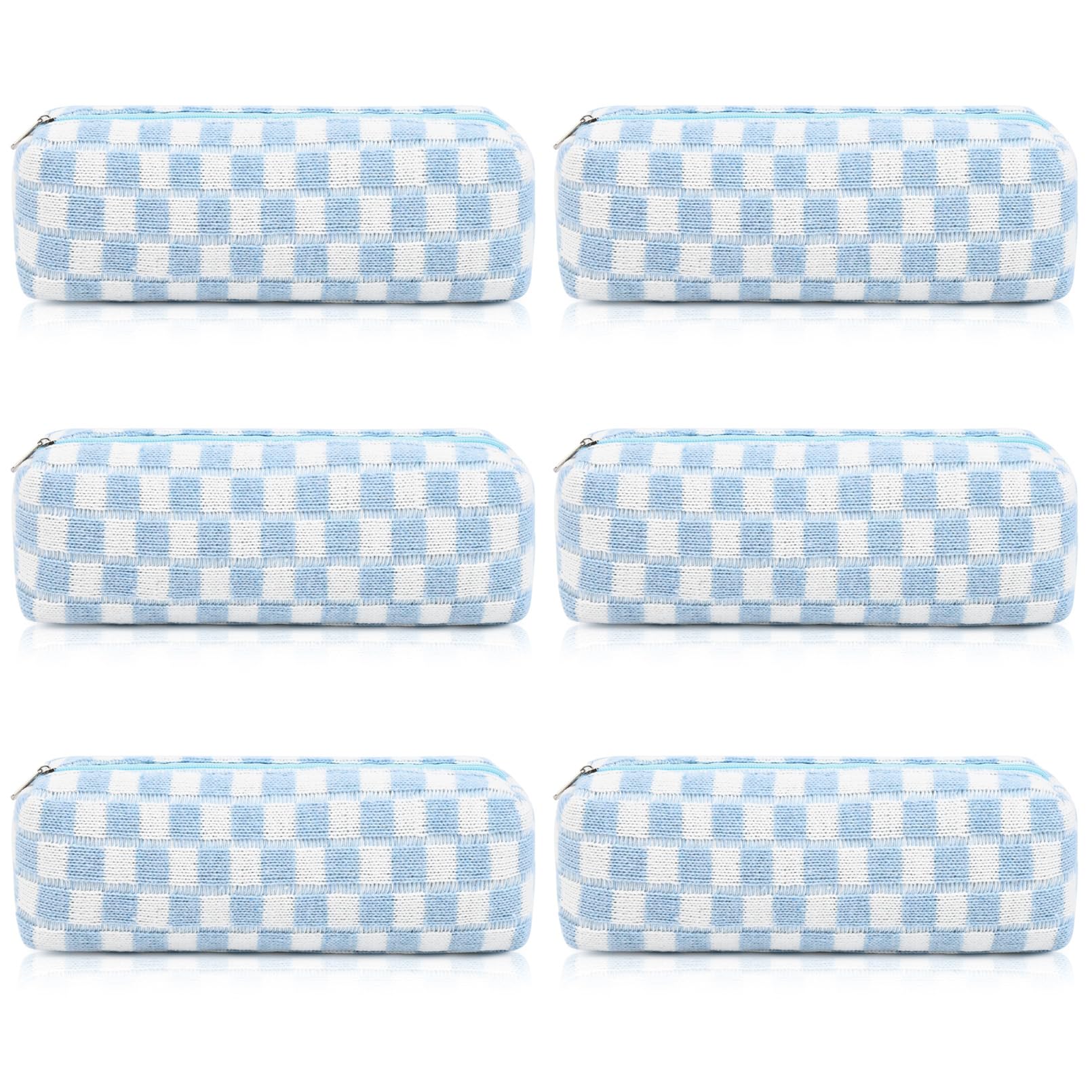6 Pcs Checkered Makeup Bag Set - Preppy Cosmetic Pouch Organizer for Travel, Toiletries & Makeup Brushes Storage - Light Blue Aesthetic Makeup Bags for Women & Teens - Perfect for School, Gym, Vacation & Daily Use
