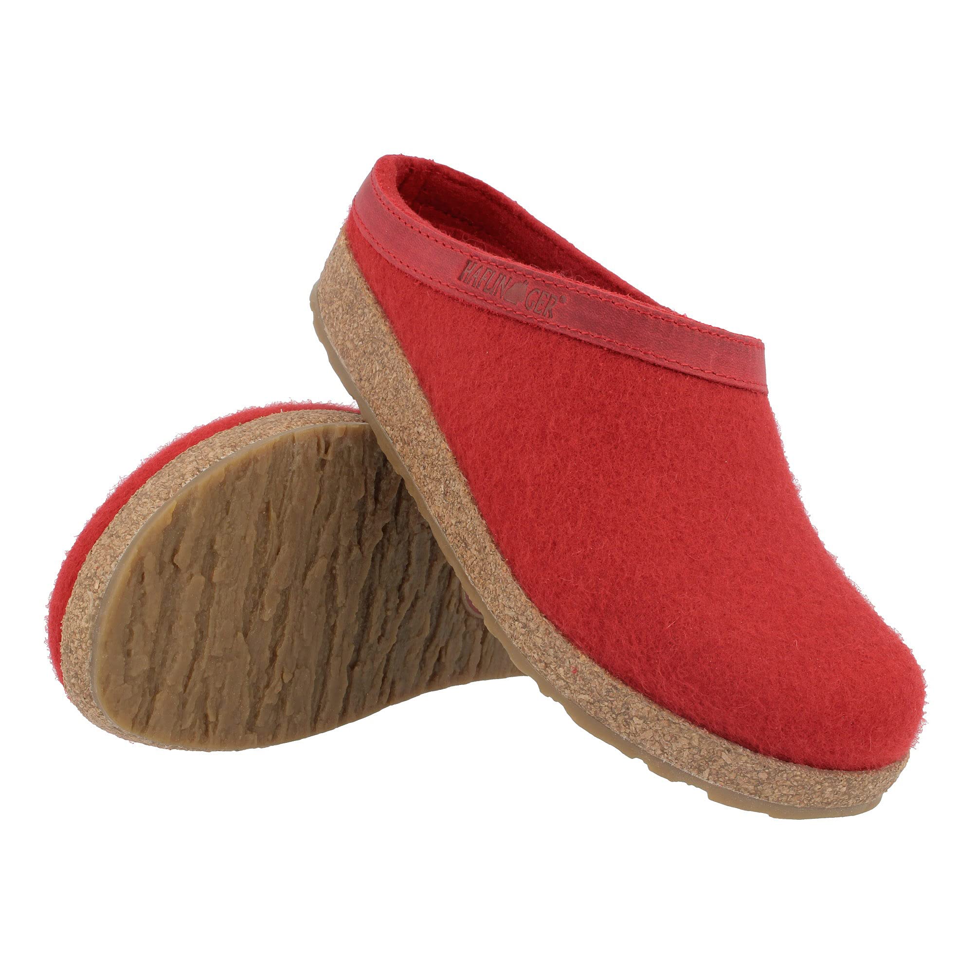 HAFLINGER Women's Grizzly Torben Wool Felt Clogs - Comfortable House Shoes with Arch Support, Ruby Red - Perfect for Indoor Wear, Spa, and Relaxation at Home