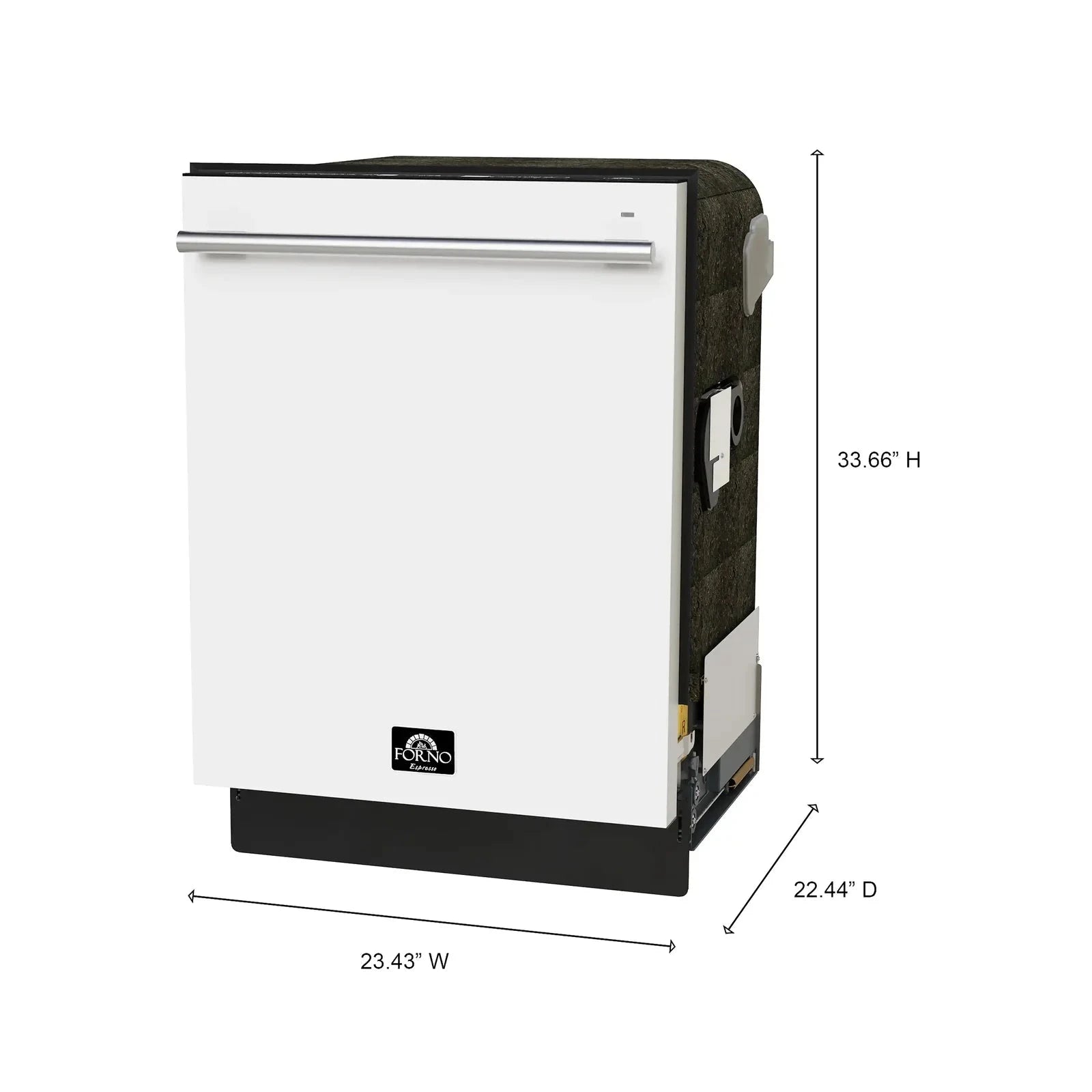 Forno Romano Espresso 24-Inch Built-In Dishwasher in White with Stainless Steel Handle - FDWBI8035 24WHT | Energy Efficient, Quiet Operation for Modern Kitchens & Open-Concept Homes
