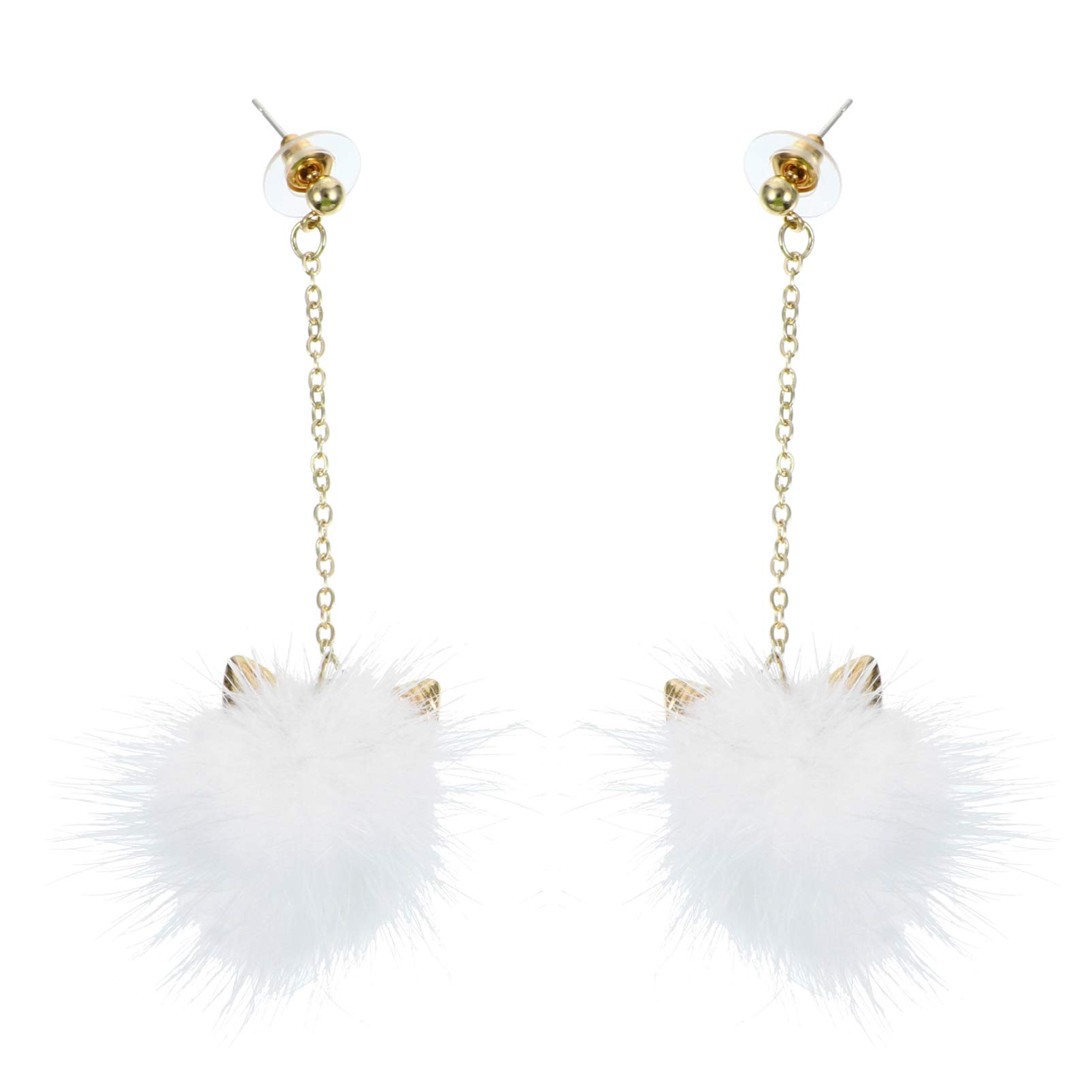 **Amosfun Faux Fur Pom Pom Dangle Earrings for Women & Girls - Soft White Furry Tassel Ball Long Drop Earrings - Perfect for Parties, Weddings & Casual Wear**