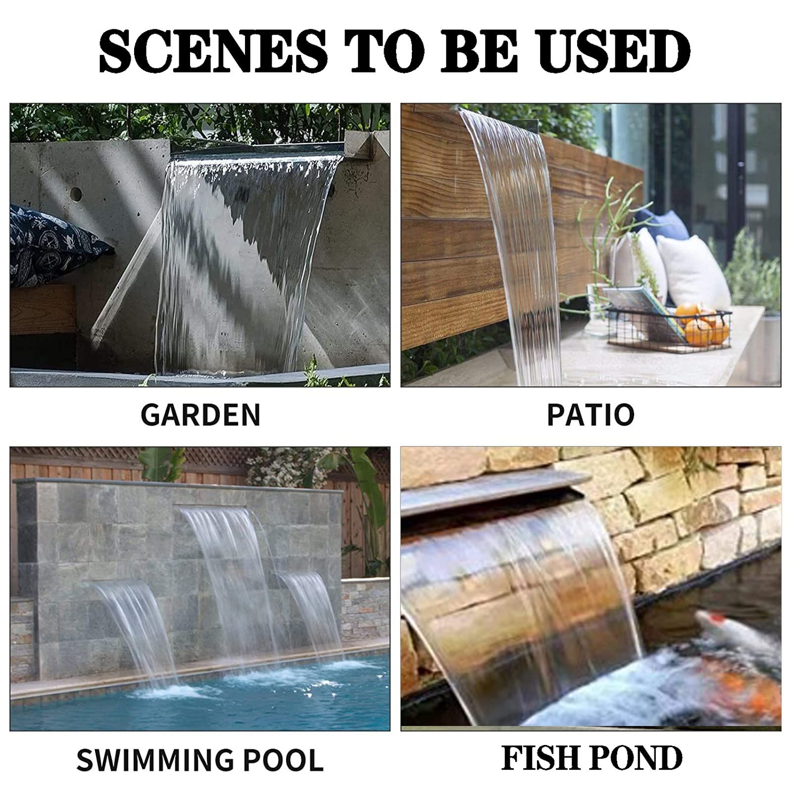 Stainless Steel Garden Waterfall Feature - 30/40/50/60cm Outdoor Water Fountain with Pond Pump | Cascading Water Blade for Patio, Yard & Landscape Decor | Perfect for Backyard, Zen Garden & Relaxation Spaces