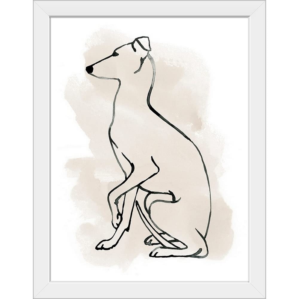 Greyhound Sketch II White Framed Art Print - Elegant Dog Wall Art Decor for Living Room, Bedroom & Office | Handmade Canine Portrait Painting