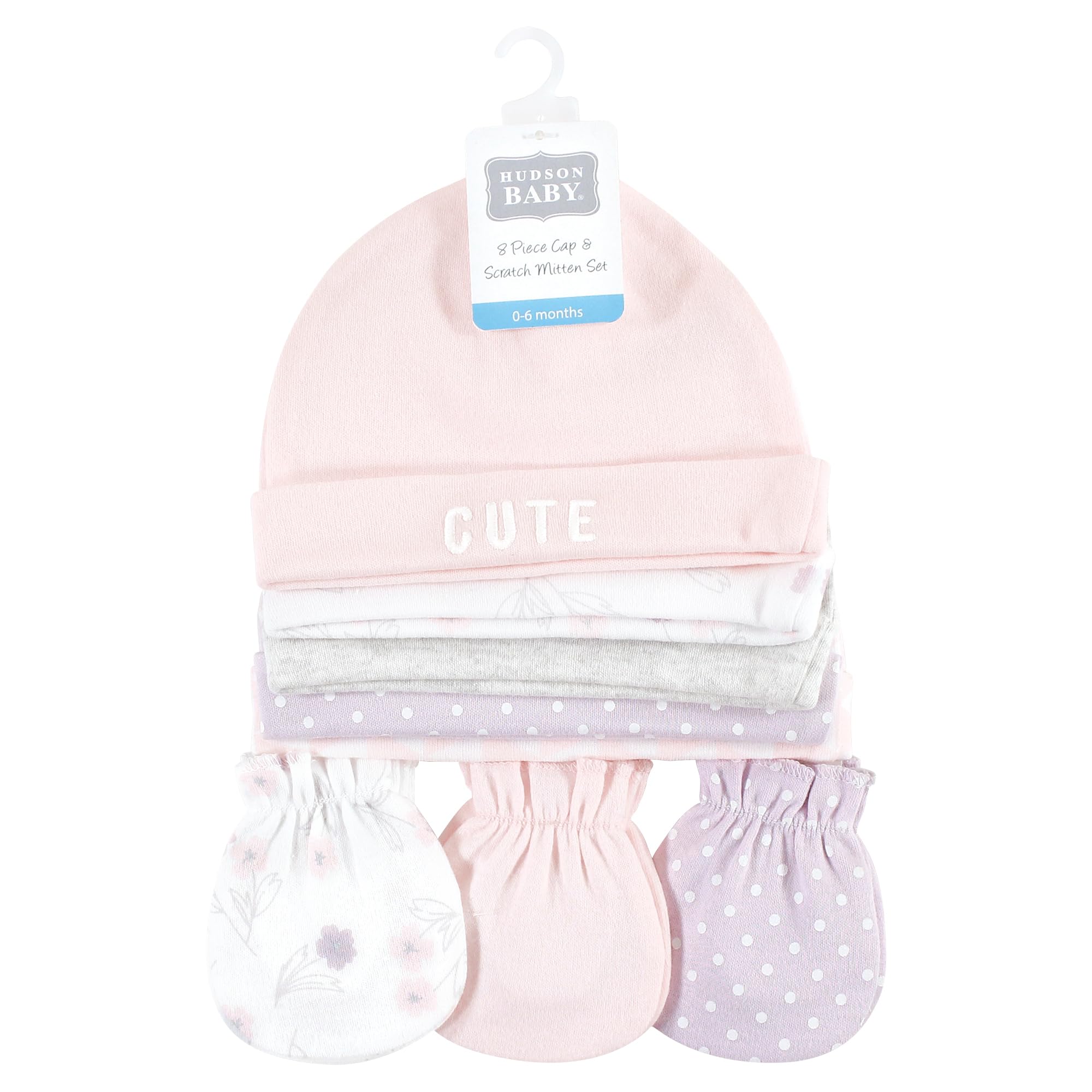 Hudson Baby Cotton Cap & Mitten Set for Newborns - Soft & Comfortable for Sleep & Play