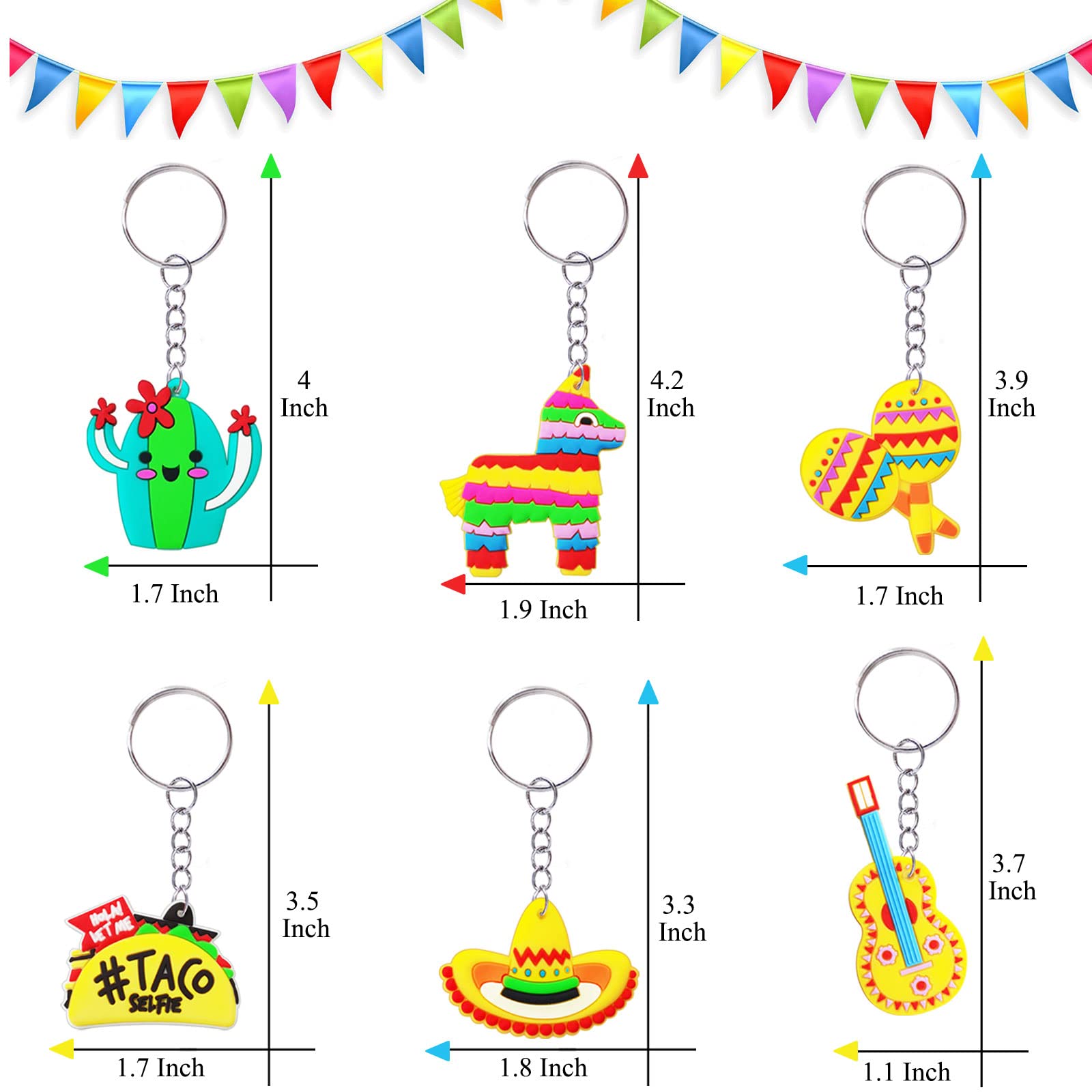 CiciBear 24 Pack Mexican Party Favors Set - Piñata, Sombrero Hat, Cactus, Taco, Guitar & Maraca Keychains for Cinco de Mayo, Fiesta, Birthday & Bachelorette Parties - Perfect for Decorations, Giveaways & Themed Celebrations