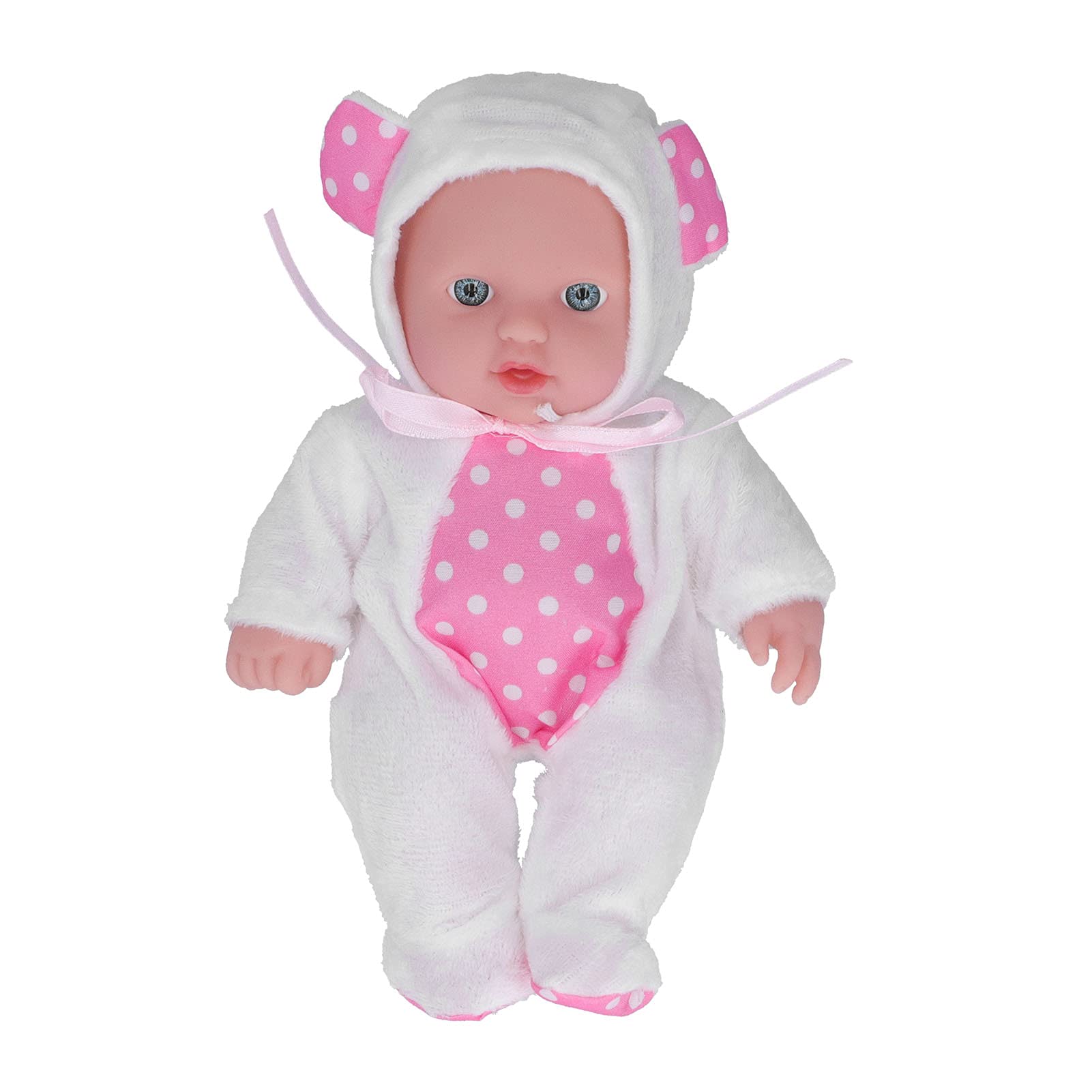 Zerodis 20CM Reborn Baby Doll with Pink Polka Dot Outfit - Realistic Handmade Soft Vinyl Silicone Doll for Girls Age 3+ & Adults - Perfect Gift for Kids, Collectors & Therapy Use (White)