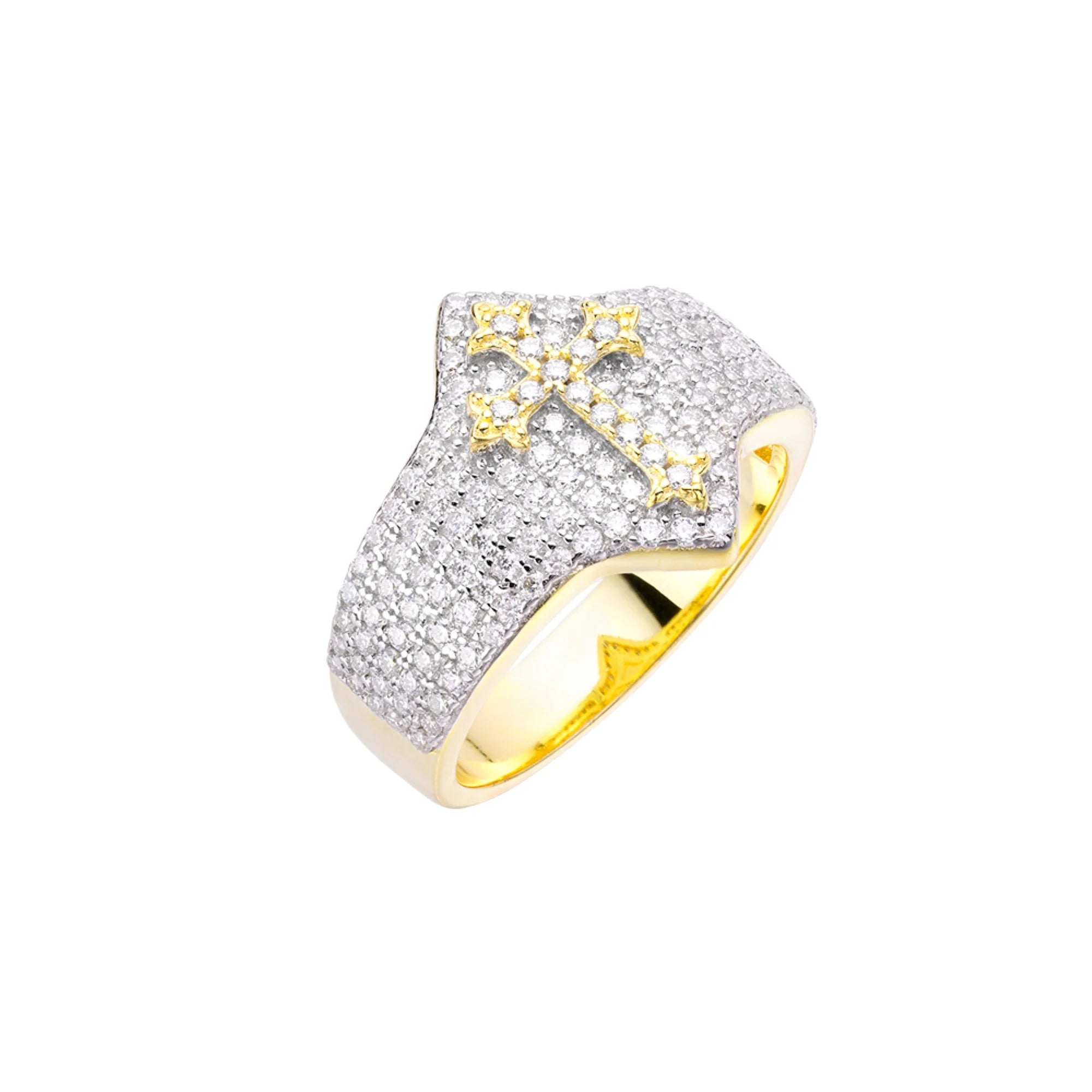 14K Gold Tone Moissanite Cross Ring for Women - Religious Jewelry Gift for Baptism, Communion & Church Events
