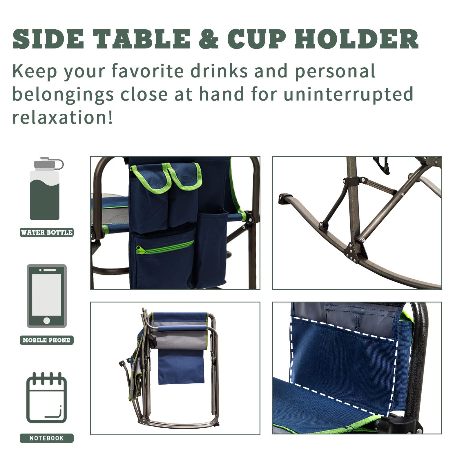 **Heavy Duty Oversized Portable Folding Camping Chair with Side Table & Pocket - Perfect for Beach, Fishing, Picnic, Lawn, Concert & Outdoor Adventures**