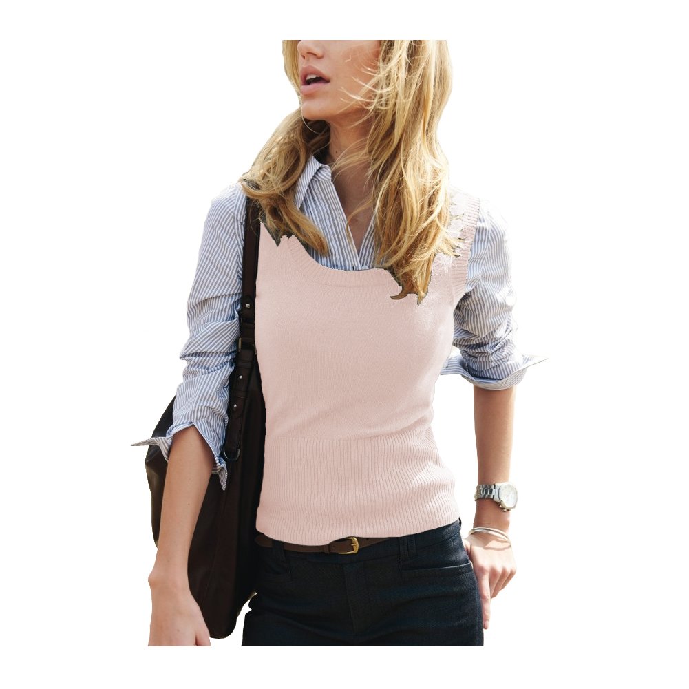 Parisbonbon Women's 100% Cashmere Scoop Neck Vest - Soft & Warm Doll Pink Sweater Vest Size L for Fall & Winter Layering, Office Wear & Casual Outfits
