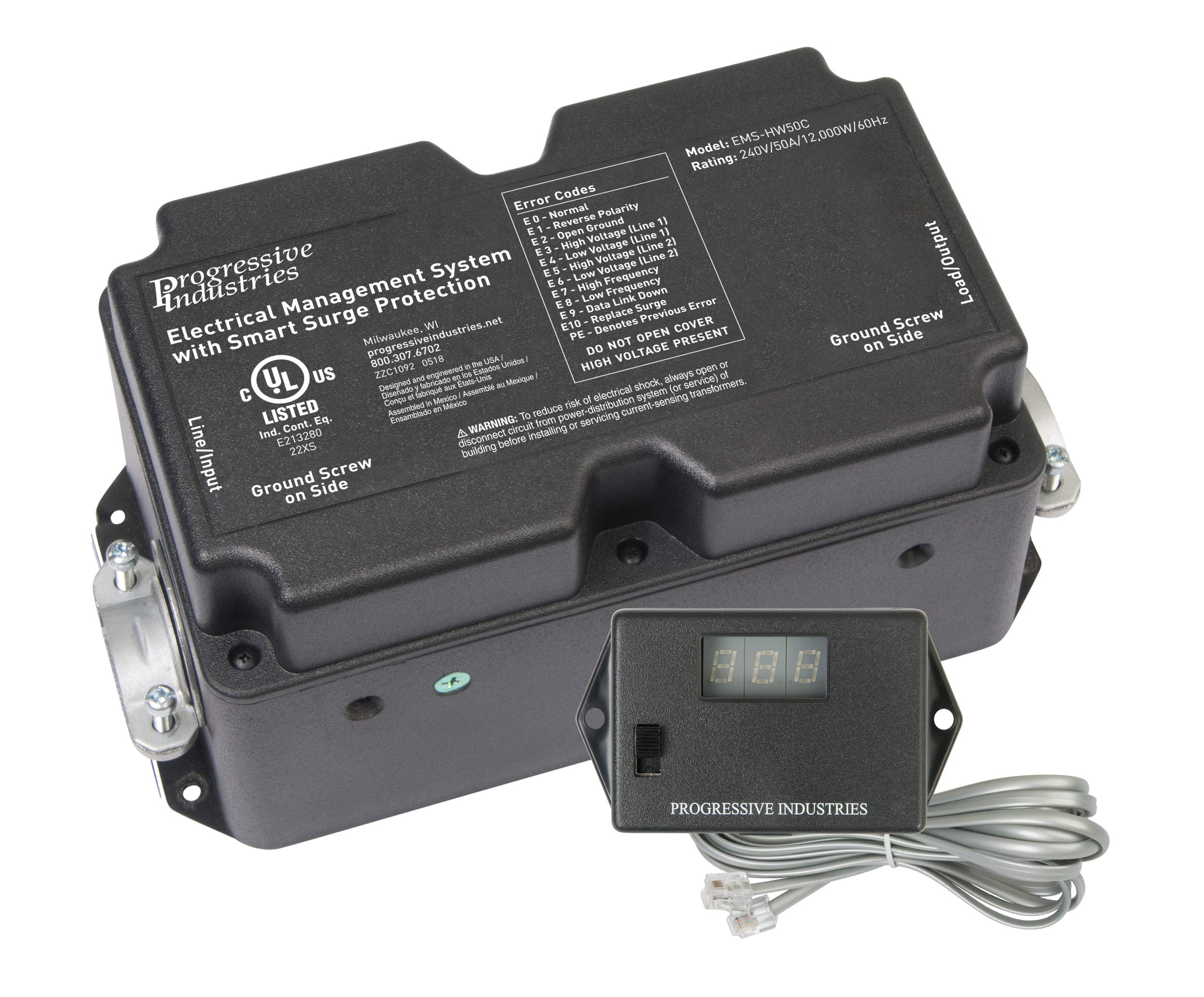Progressive Industries RV Surge Protector 50 Amp with Electrical Management System - Hardwired with Remote Display (EMS-HW50C) - Protect Your RV from Power Surges & Voltage Fluctuations - Perfect for Campgrounds, RV Parks & Outdoor Adventures