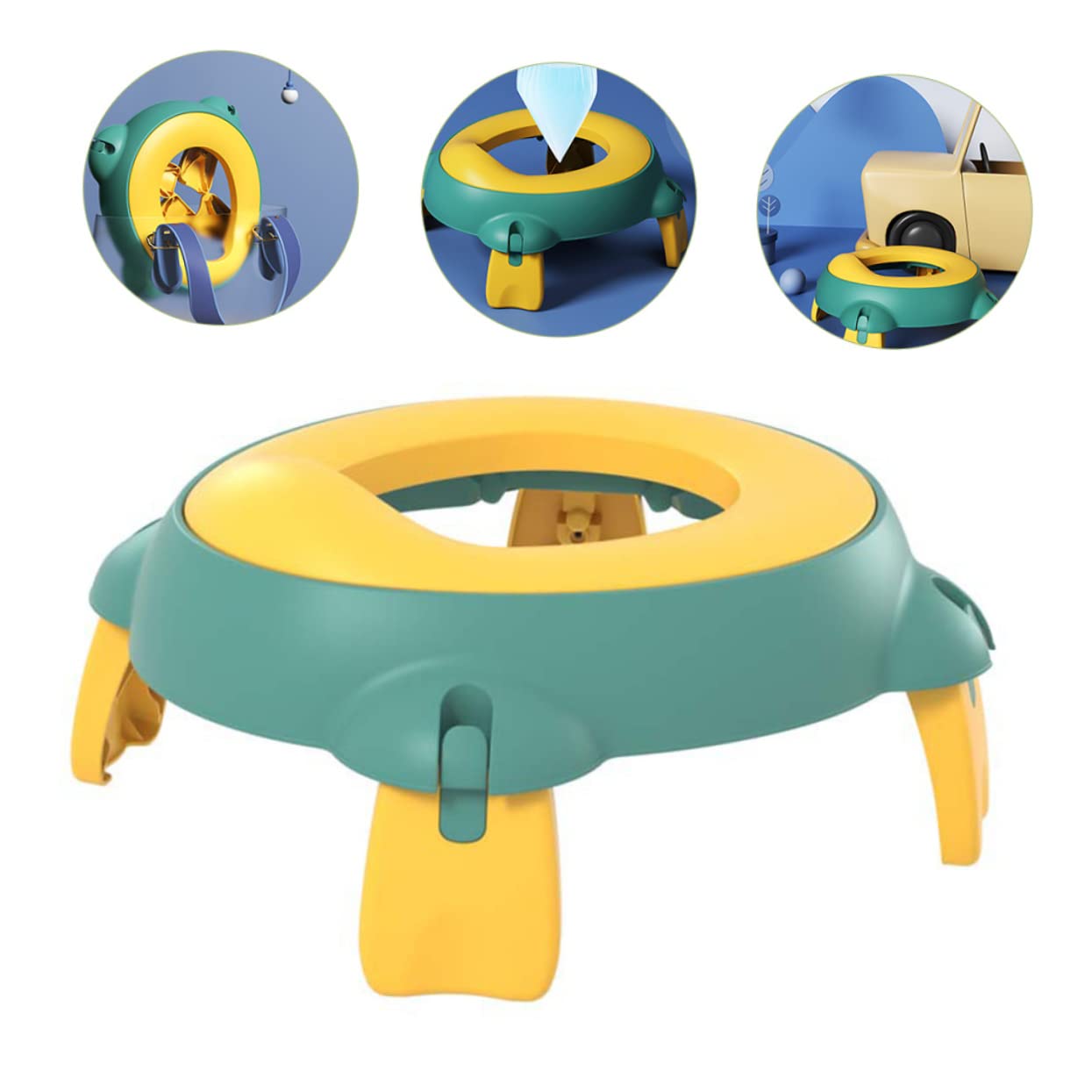 Hohopeti Portable Folding Potty Seat for Toddlers - Reusable Travel Toilet Chair for Boys & Girls - Indoor & Outdoor Use - Perfect for Camping, Road Trips & Travel - Yellow