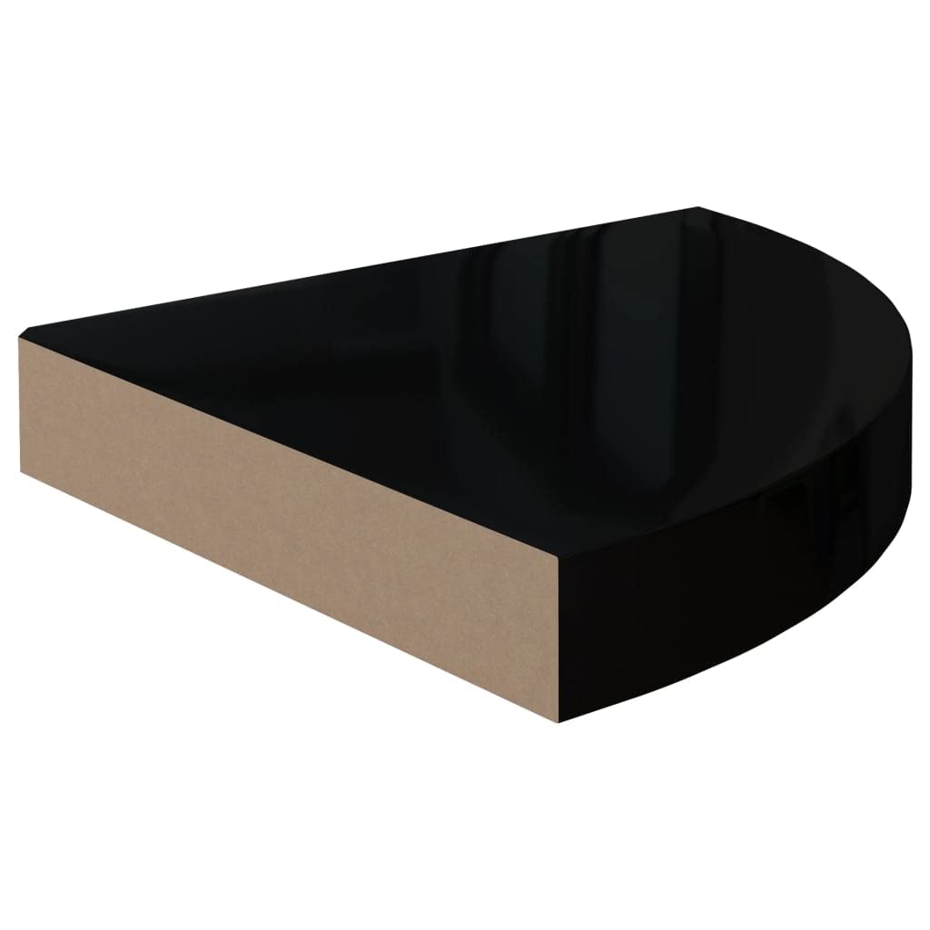 Corner Floating Shelves Wall Mounted - High Gloss Black MDF Display Shelf for Bathroom, Bedroom, Kitchen & Garage - 9.8