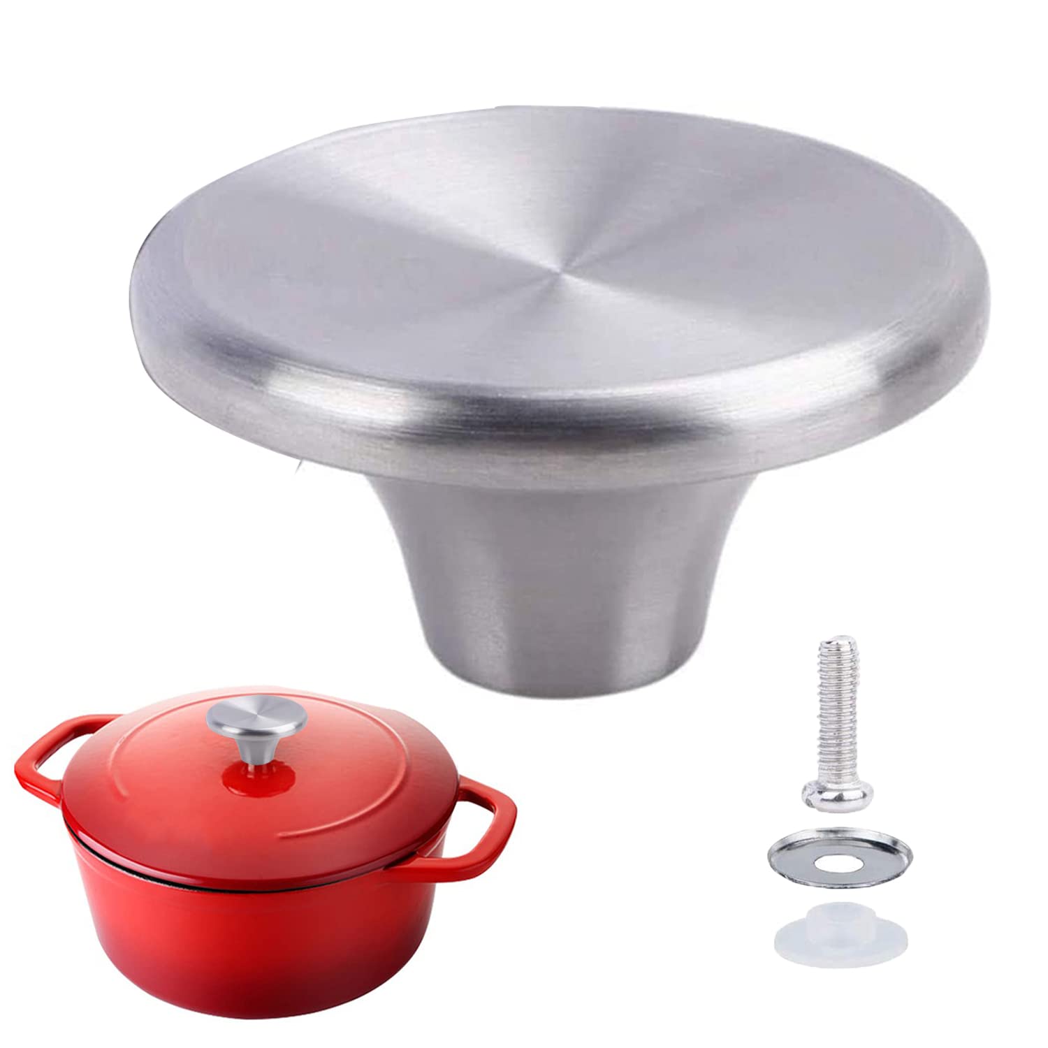 Stainless Steel Dutch Oven Knob Replacement Handle - Fits Le Creuset, Aldi, Lodge Enameled Cast Iron Pots - Silver Lid Knob Upgrade for Baking, Roasting & Camping Cooking