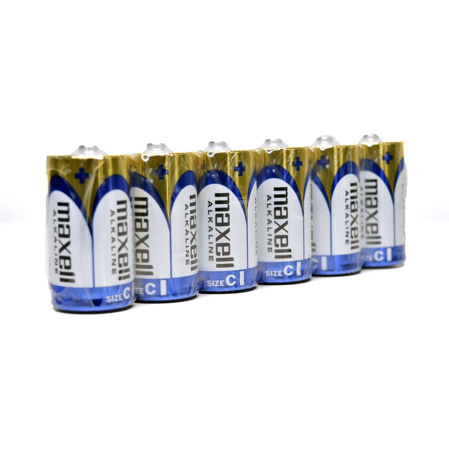 Maxell Alkaline C Size Batteries - 6 Pack Bulk with Shrink Wrap Packaging - Perfect for Flashlights, Toys, and Home Electronics