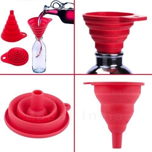 Epaal Collapsible Silicone Heat Resistant Funnel (4 Inches) for Pouring Oil, Sauce, Water, Juice, and Small Food Grains - Perfect for Kitchen, Camping, and Baking (Random Color)