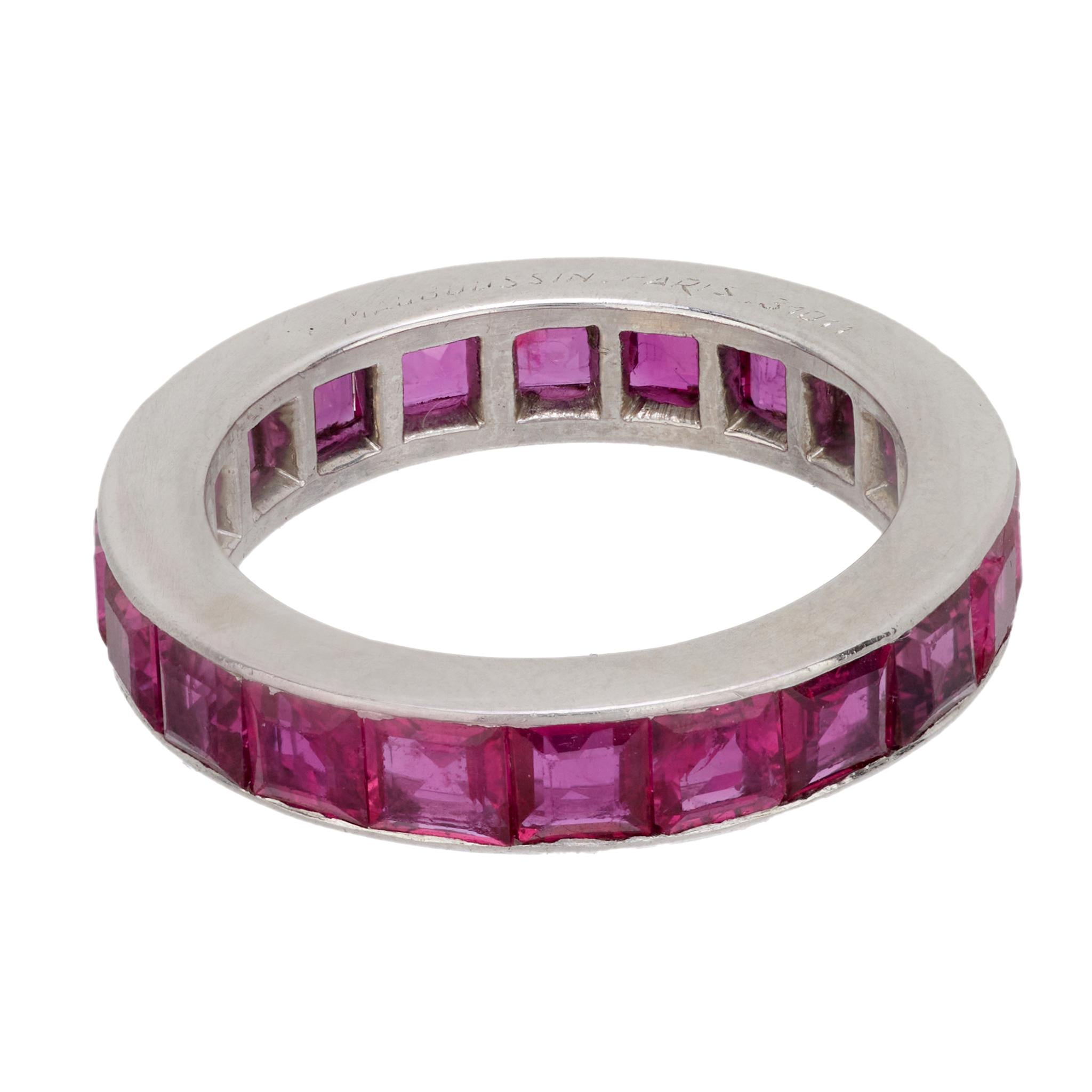 Vintage Art Deco Mauboussin Ruby Platinum Eternity Ring - Elegant Wedding Band, Anniversary Gift & Special Occasion Jewelry for Women