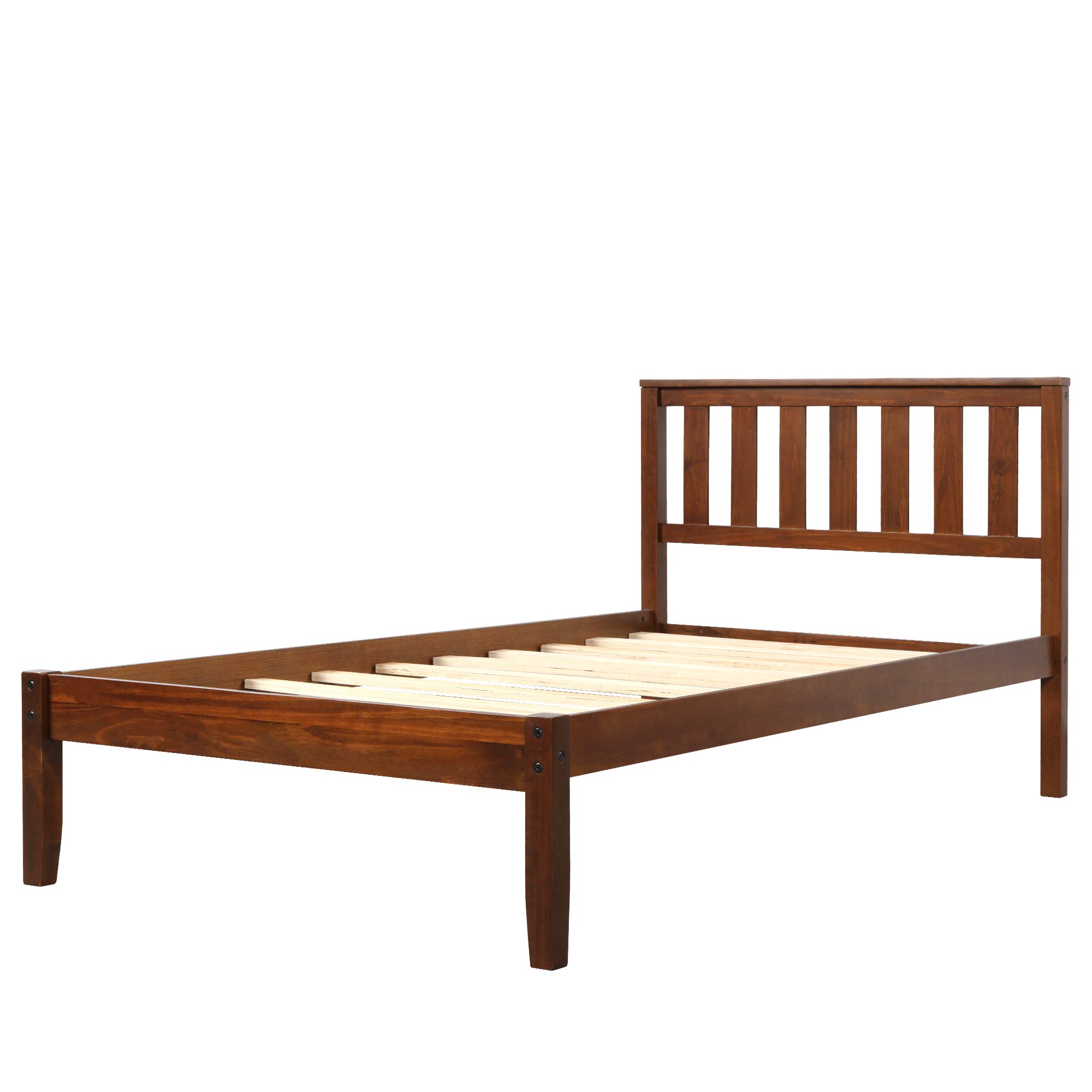 MERITLINE Solid Wood Twin Bed Frame with Headboard & Footboard - No Box Spring Needed, Walnut Finish - Perfect for Kids Rooms, Guest Bedrooms & Small Spaces