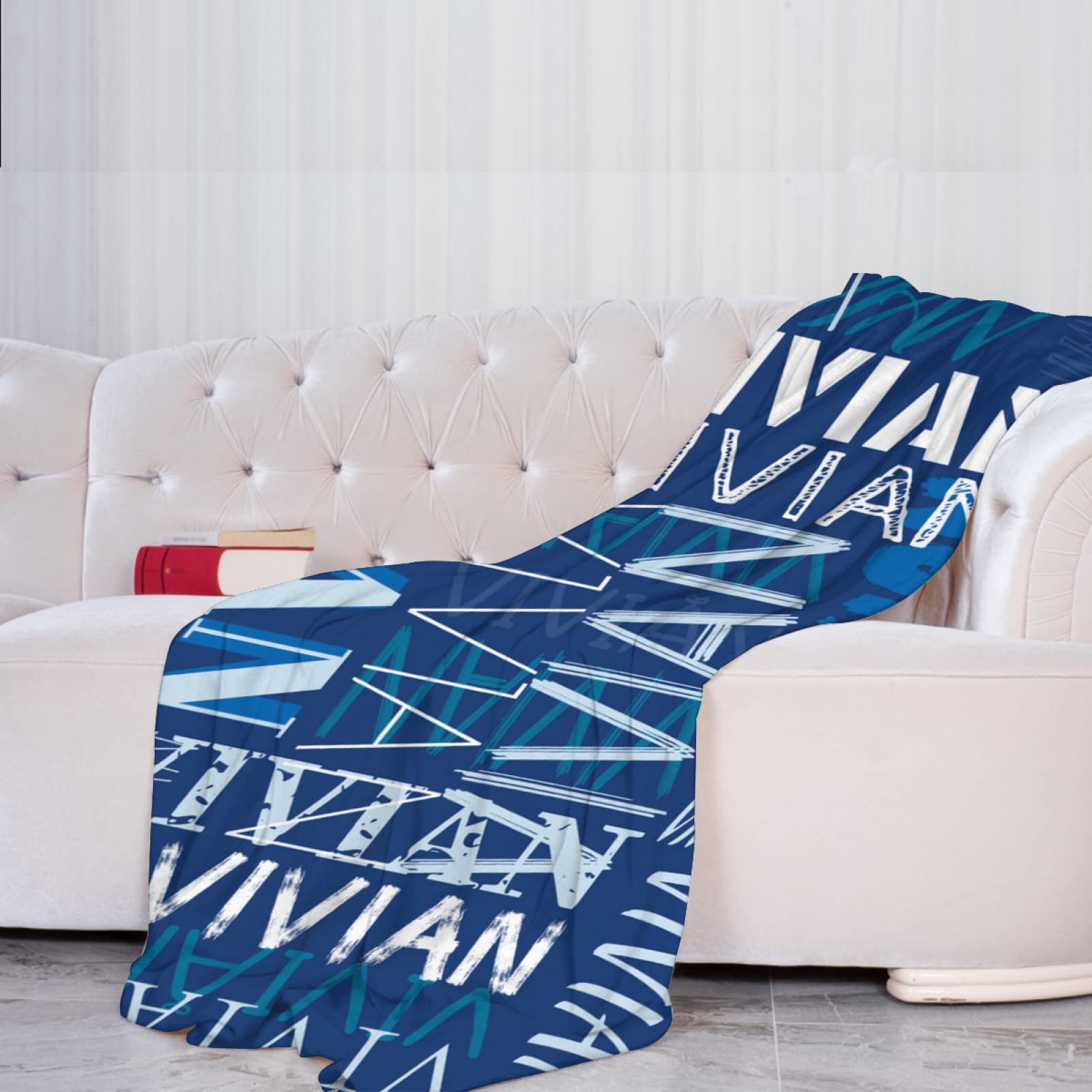 Dr.TOUGH Personalized Name Blanket - Customized Fleece Throw with Embroidered Text for Adults & Kids - Birthday, Christmas, Mother's Day, Father's Day, Valentine's Gift - Soft Cozy 50x60 Inch Dark Blue Blanket - Perfect for Home, Office, Travel & Gift Giving